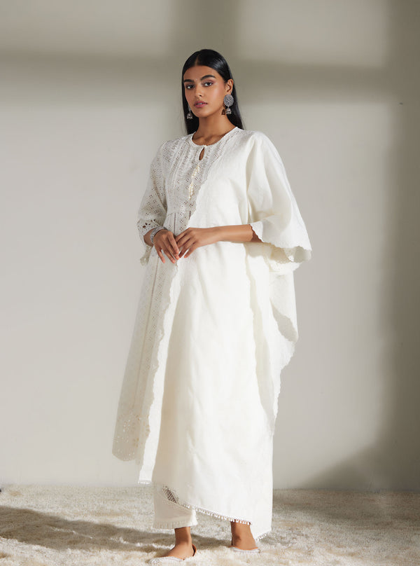 Nadine Supima Cotton White Anarkali Kurta Set