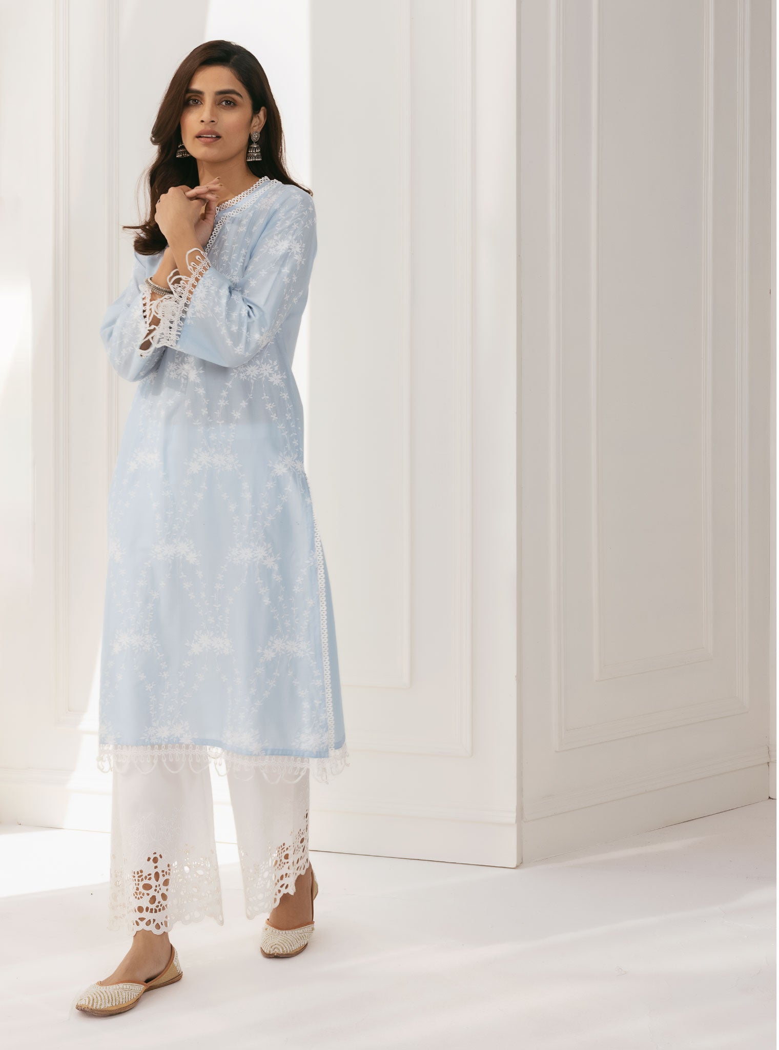 Mulmul Cotton Arki Blue Kurta