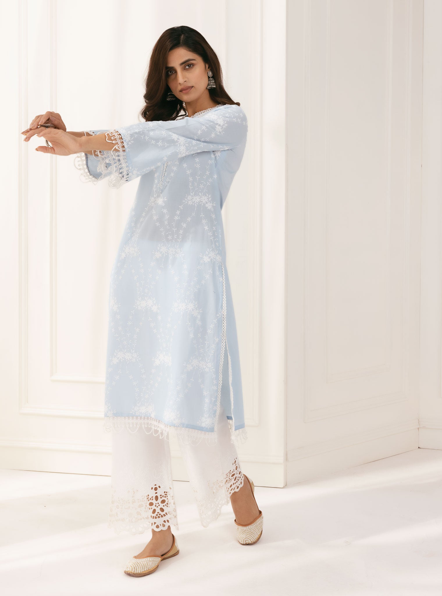 Mulmul Cotton Arki Blue Kurta