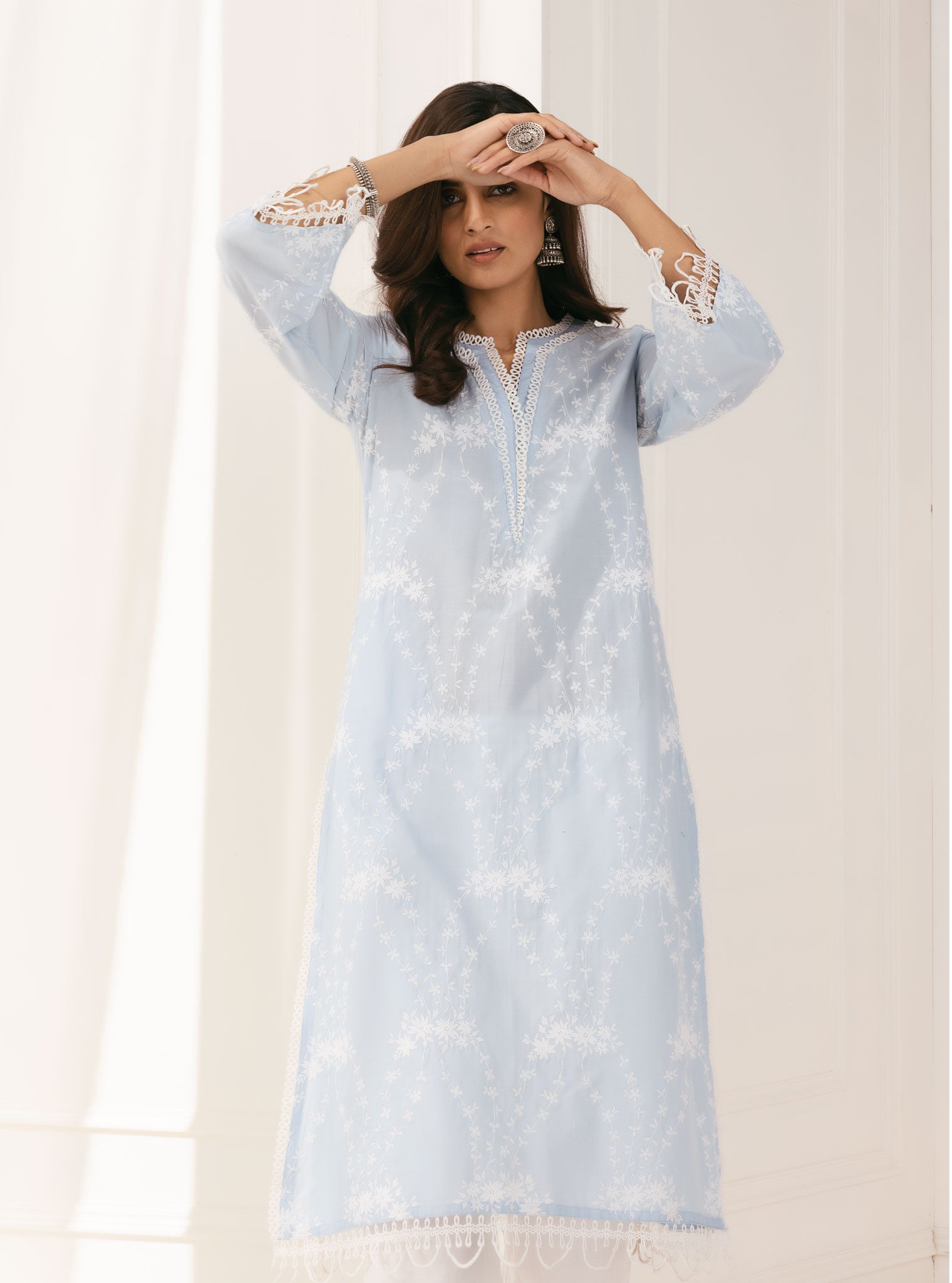 Mulmul Cotton Arki Blue Kurta