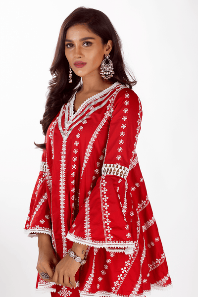 Mulmul Supima Cotton Arlo Red kurta
