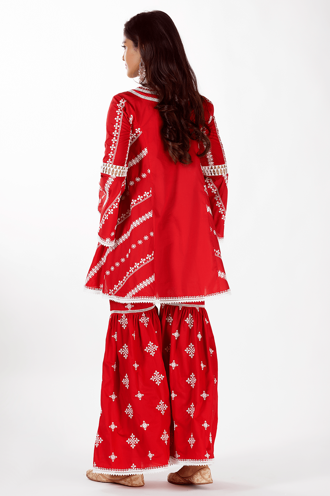 Mulmul Cotton Arlo Red Kurta With Arlo Red Garara