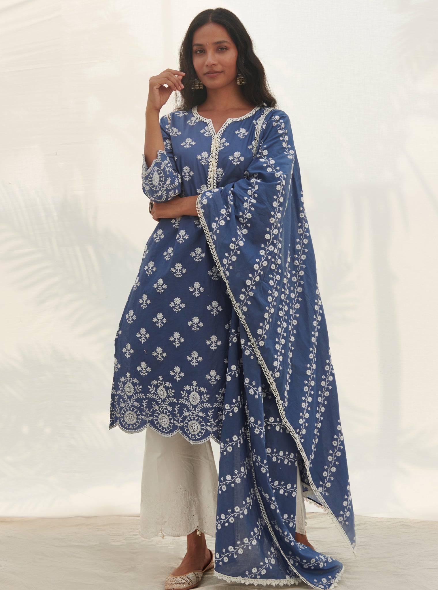 Mulmul Cotton Ambeli Navy Dupatta