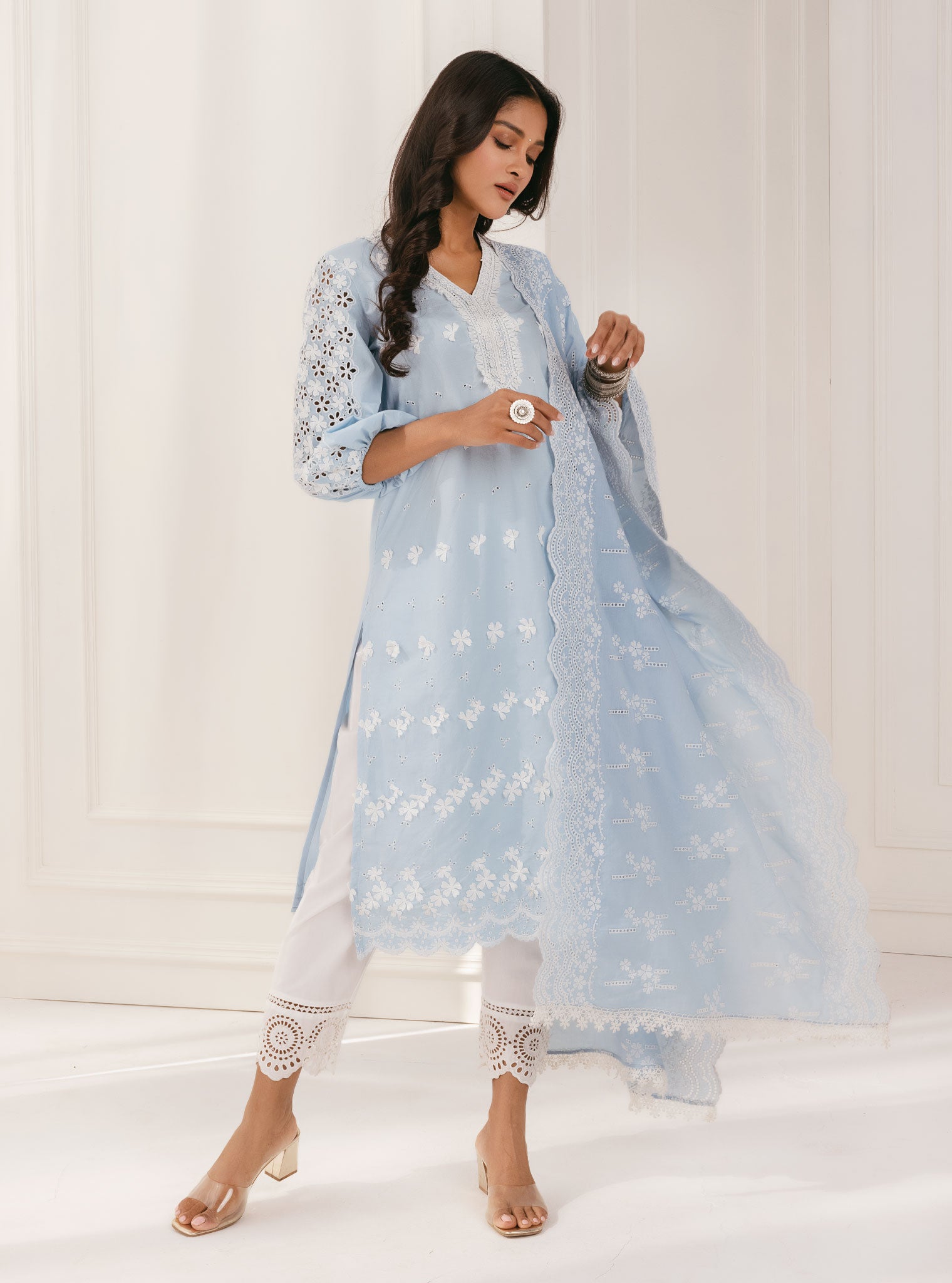 Mulmul Cotton Asota Blue Kurta