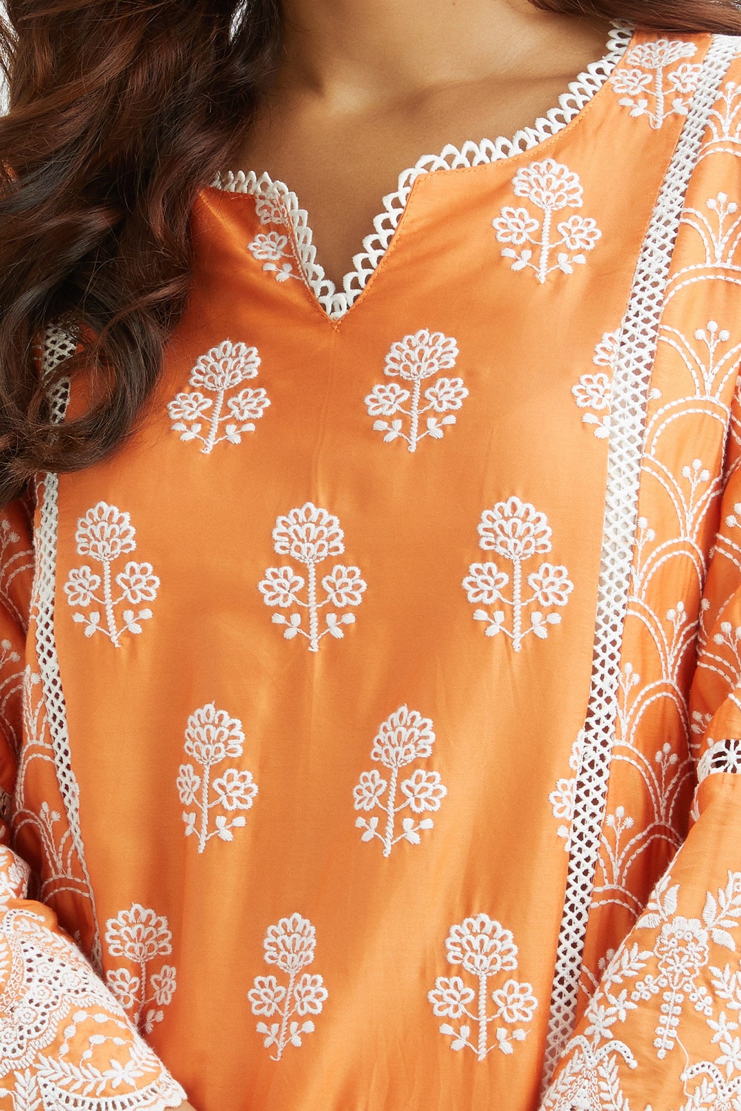Mulmul Supima Satin Blair Orange Kurta