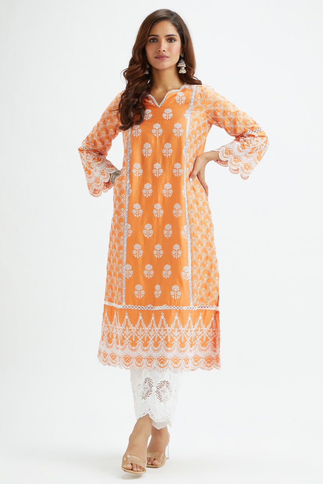 Mulmul Supima satin Blair Kurta With Applique Embroidered Pant