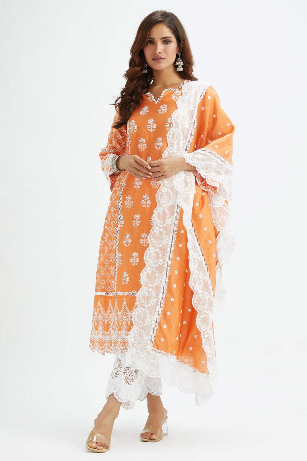 Mulmul Supima satin Blair Kurta With Applique Embroidered Pant