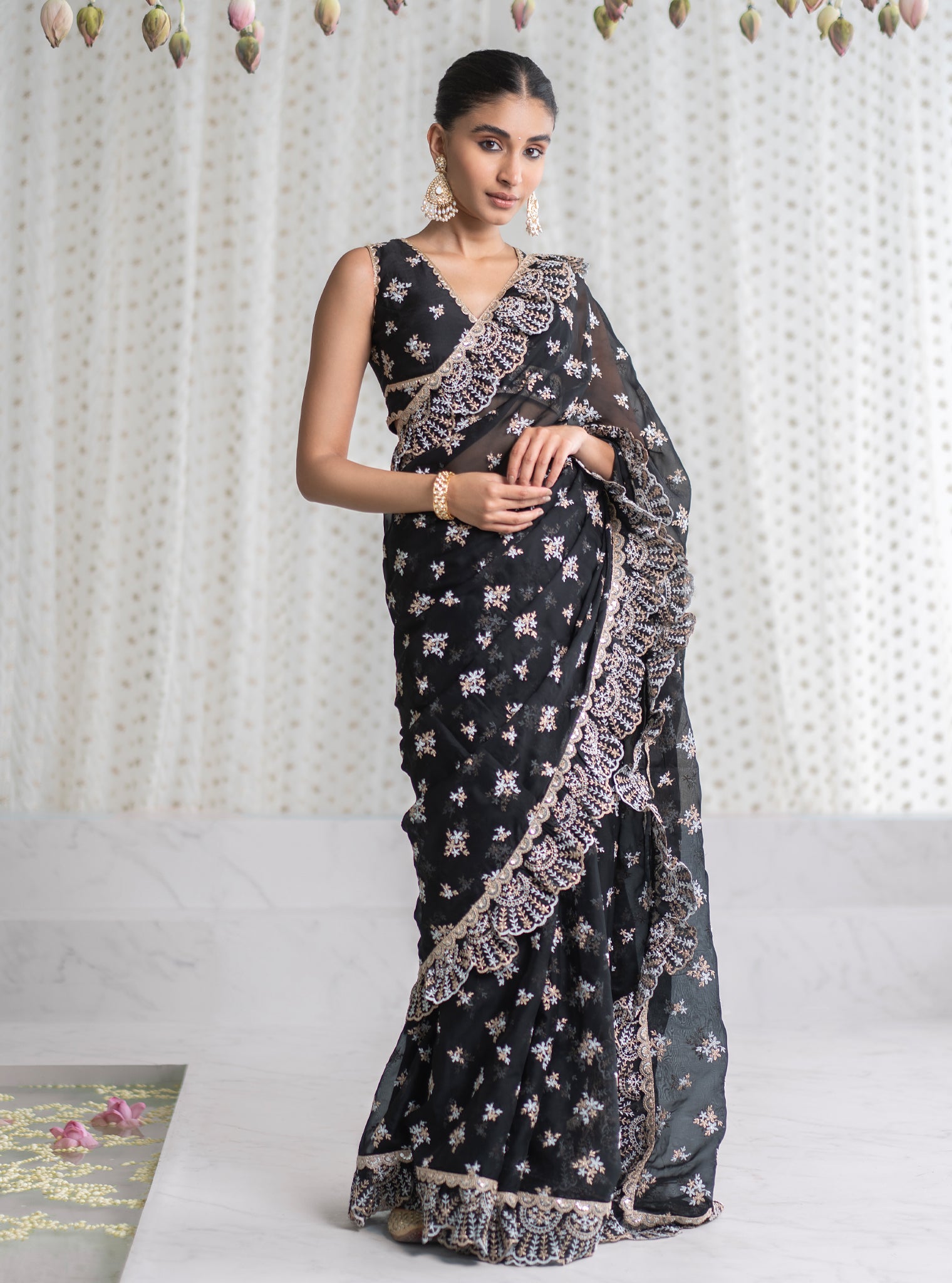 Mulmul Organza Chandni Black Saree