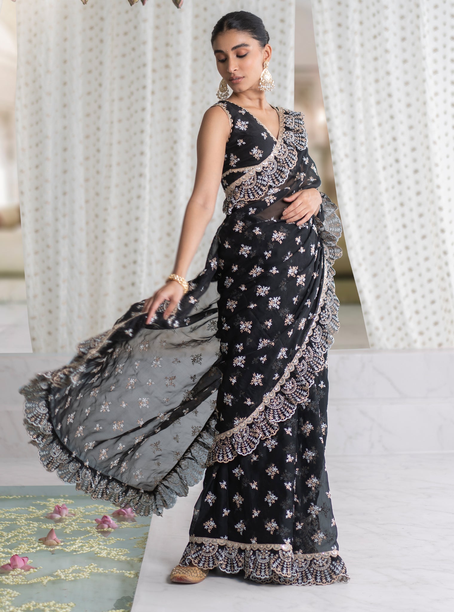 Mulmul Organza Chandni Black Saree