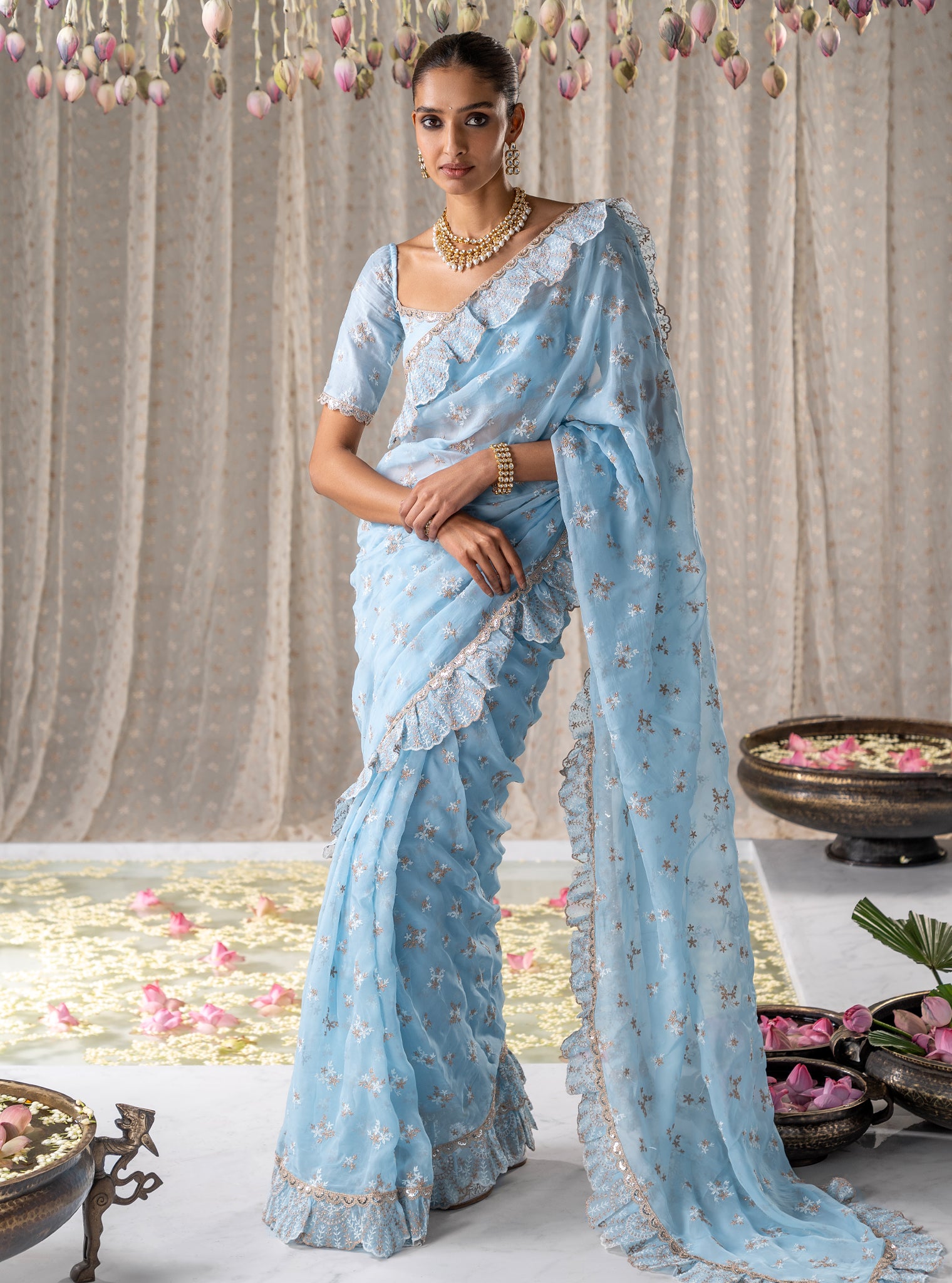 Mulmul Organza Chandni Blue Saree