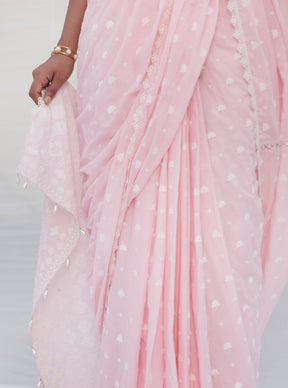 Mulmul Cotton Chikli Pink Saree