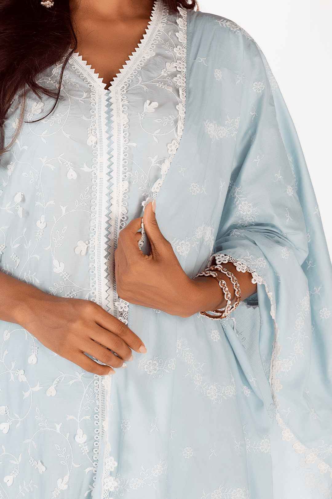 Mulmul Cotton Cali Light Blue Kurta With Cali Light Blue Pant