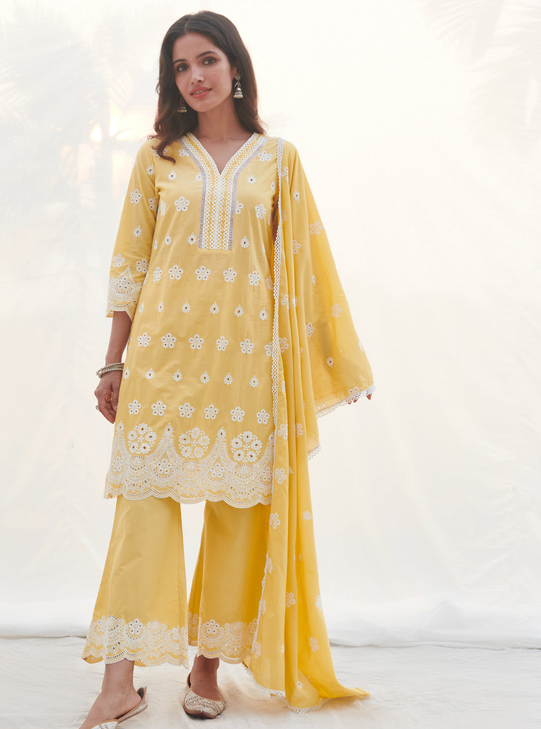 Mulmul Supima Cotton Codli Yellow kurta