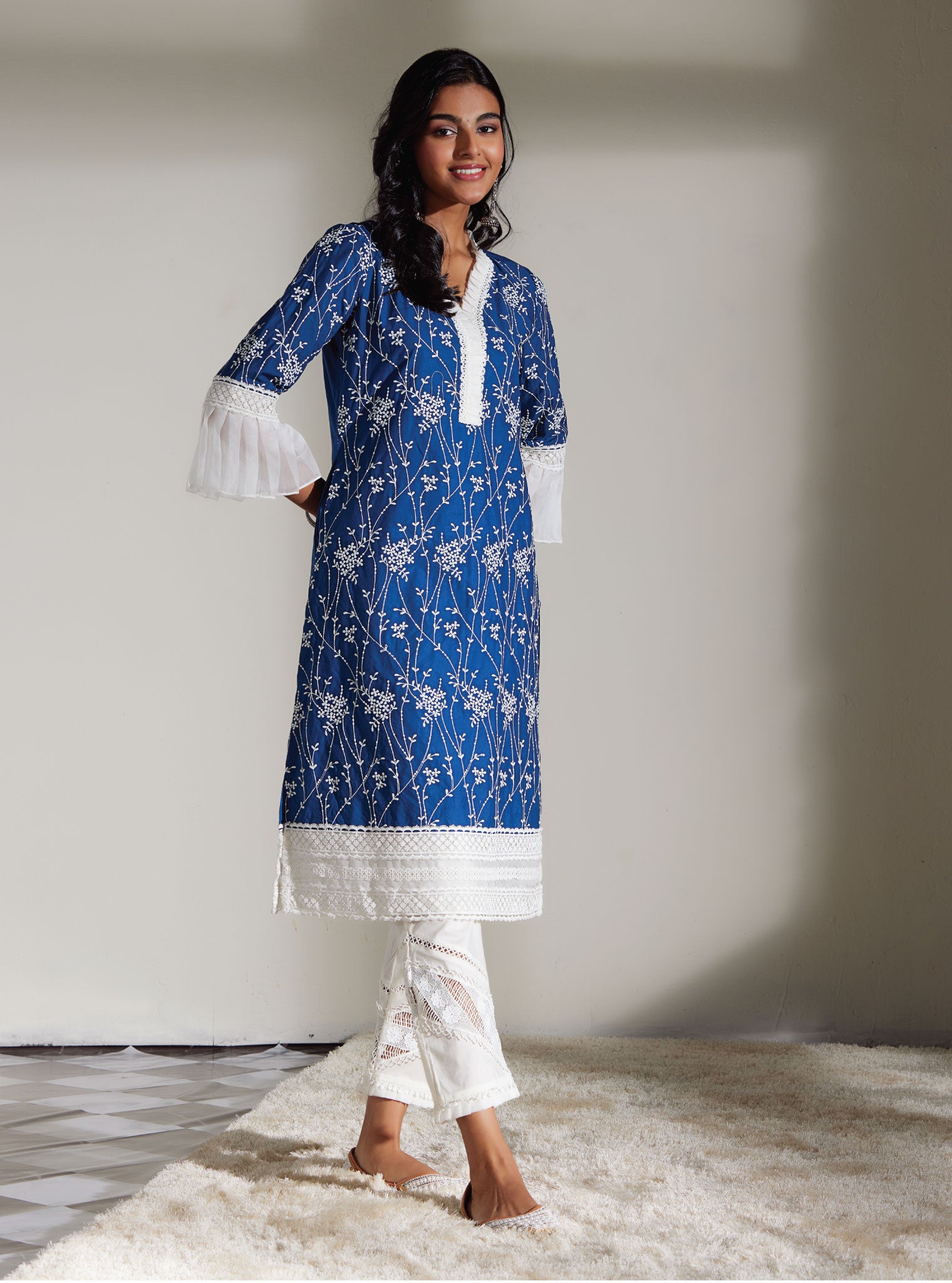 Mulmul Cotton Carmen Navy Kurta