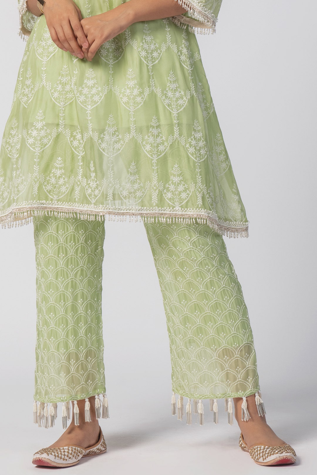 Mulmul Tencel Luxe Organza Celeste Kurta Green With Celeste Pant