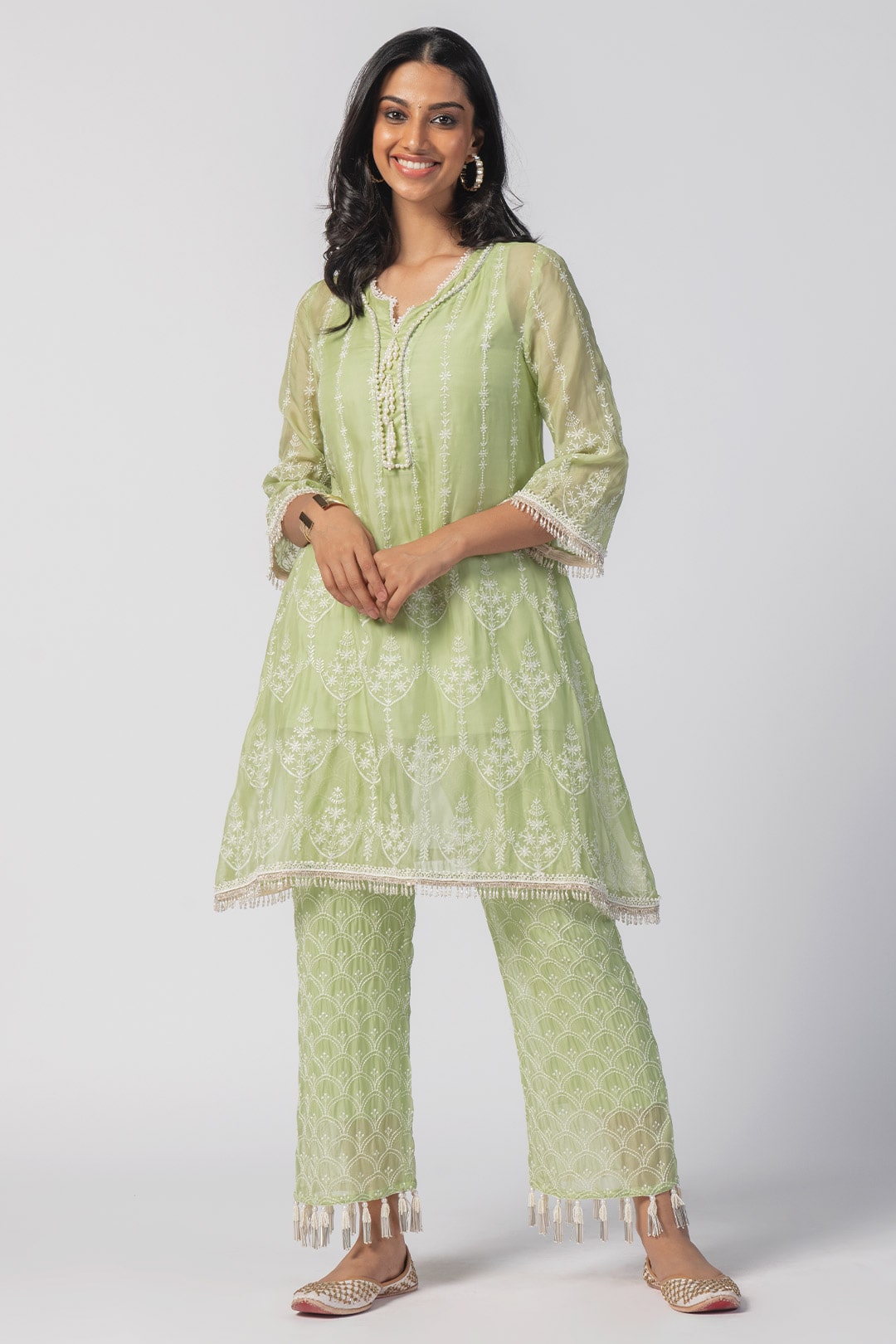 Mulmul Organza Celeste Green Kurta