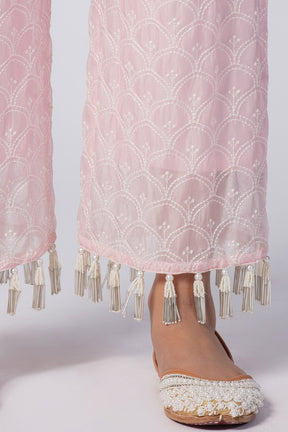 Mulmul Tencel Luxe Organza Celeste Kurta Pink With Celeste Pant