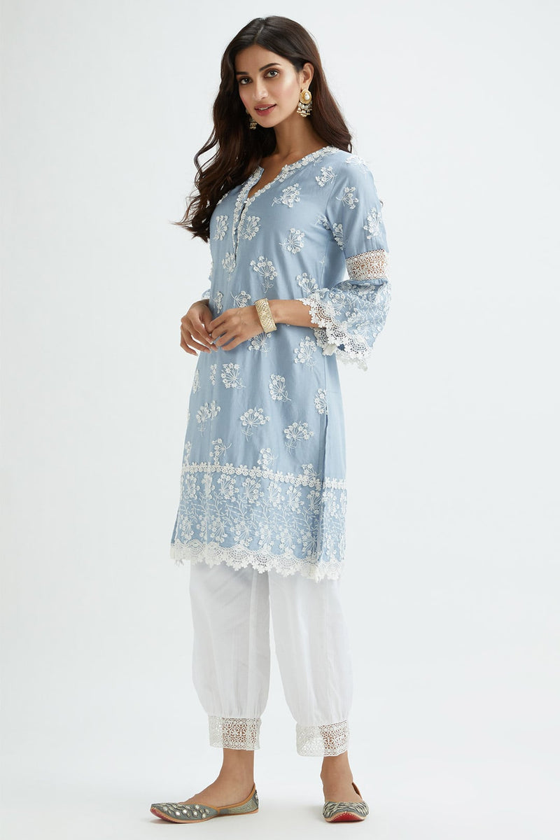Mulmul Supima Cotton Eva Light Blue Pant