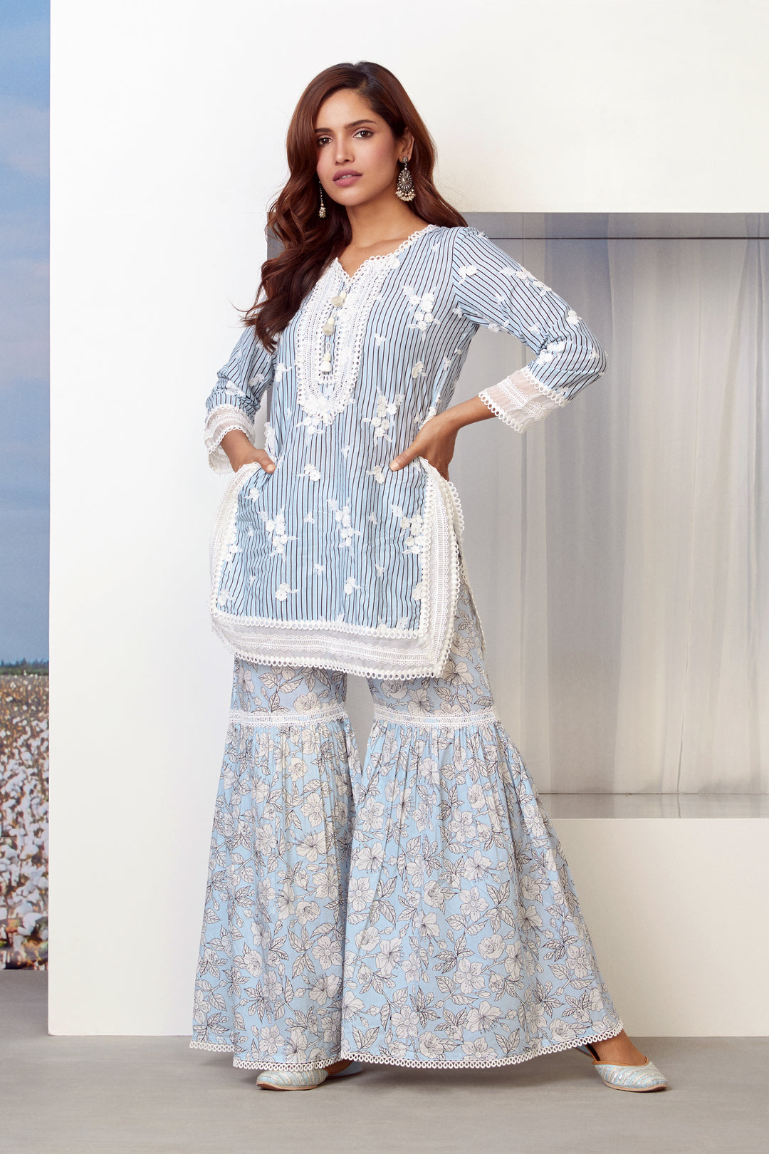 Mulmul Cotton Chelsea Blue Kurta