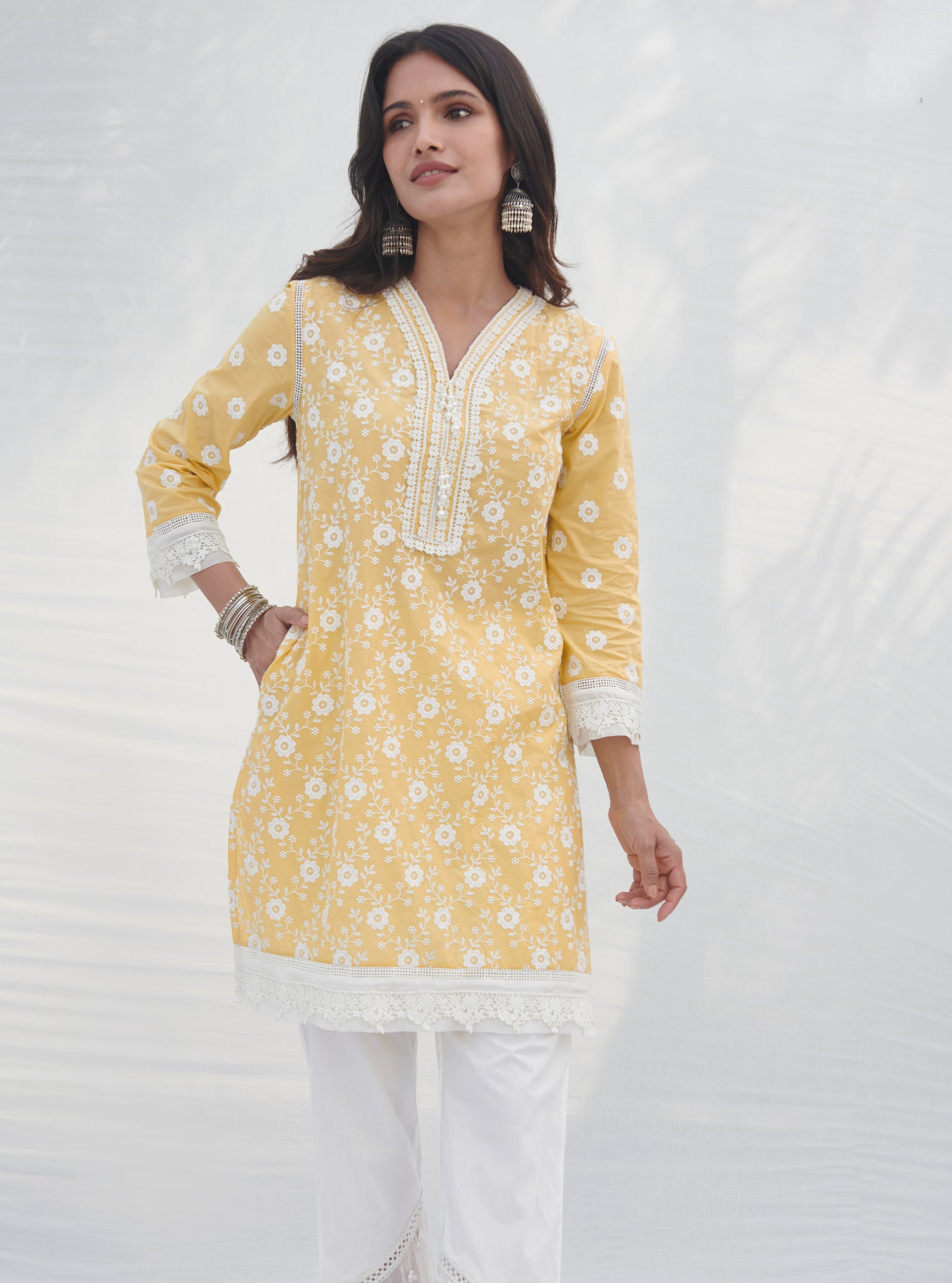 Mulmul Cotton Codli Yellow kurta