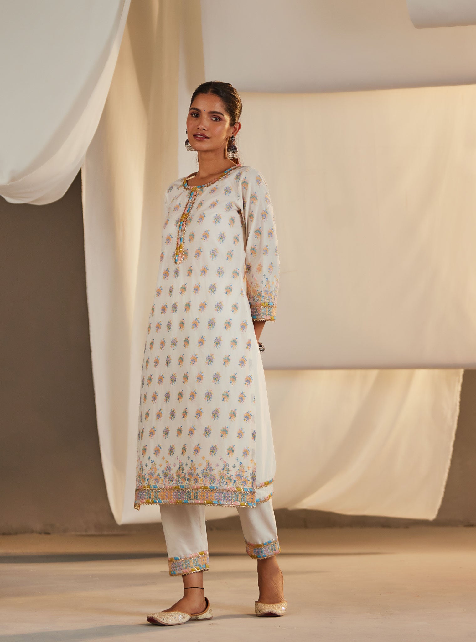 Mulmul Cotton Denise Off White Kurta With Denise Off White Pant