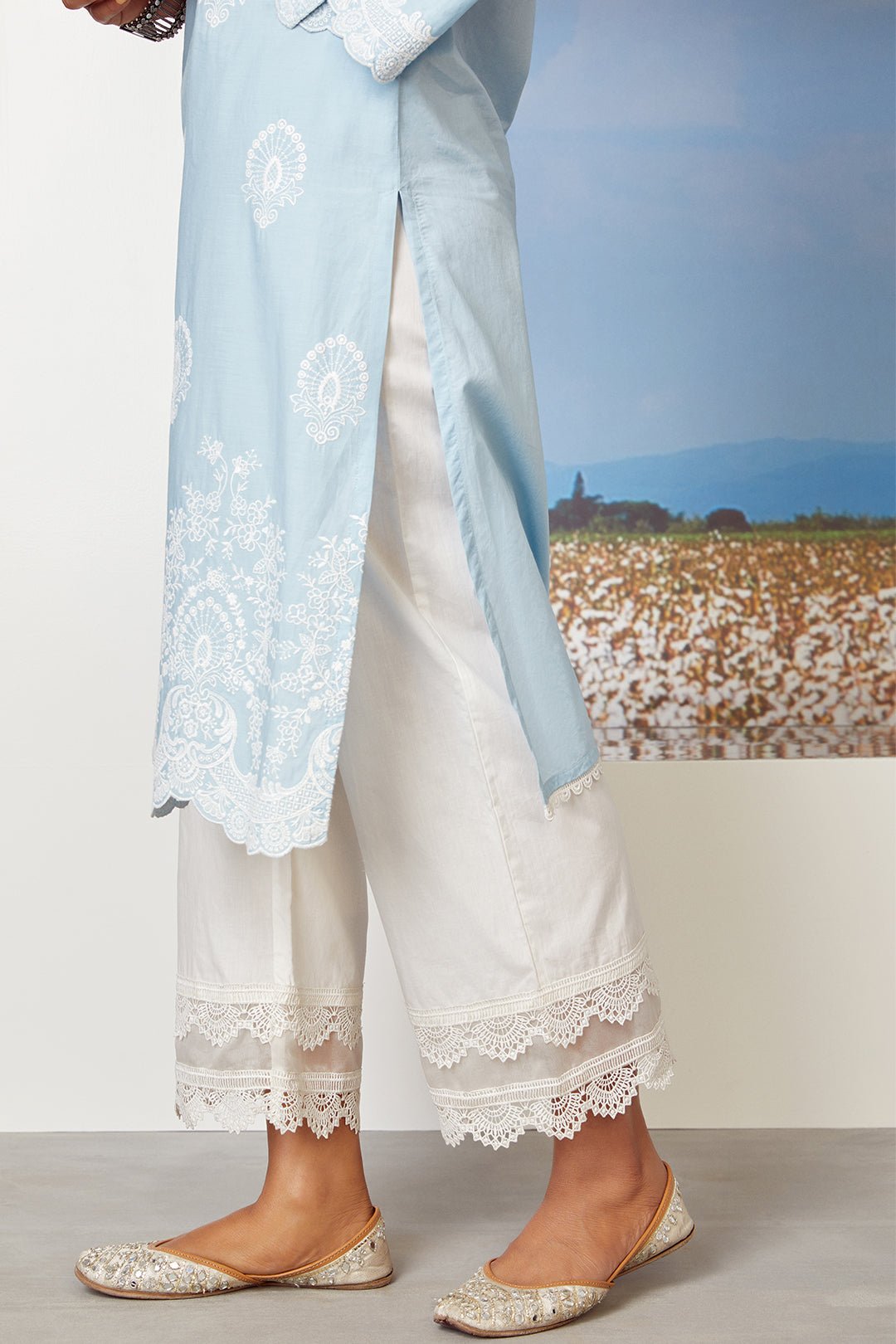 Mulmul Supima Cotton Dreamscape Light Blue Kurta