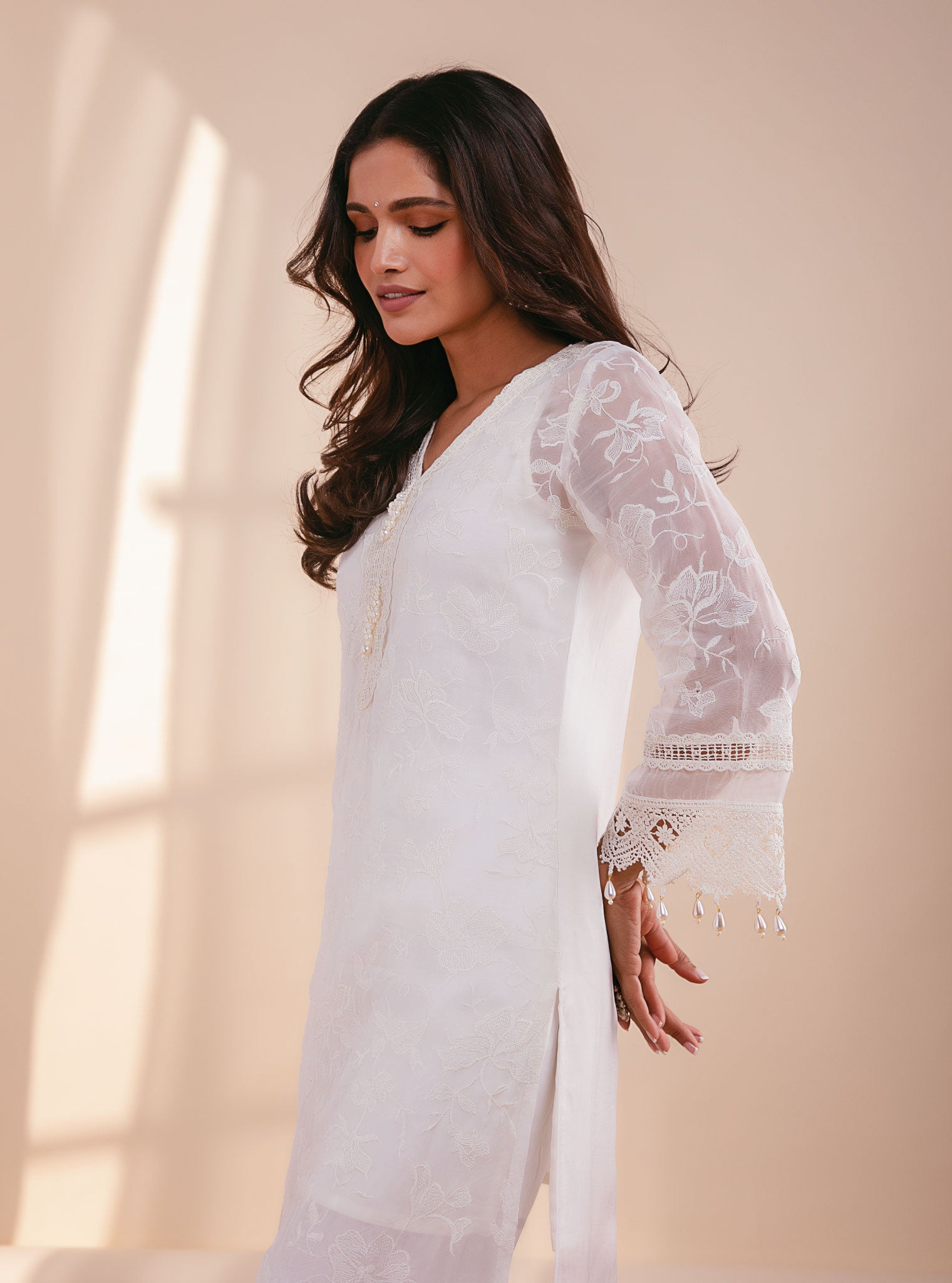 Mulmul Organza Delilah Off White Kurta