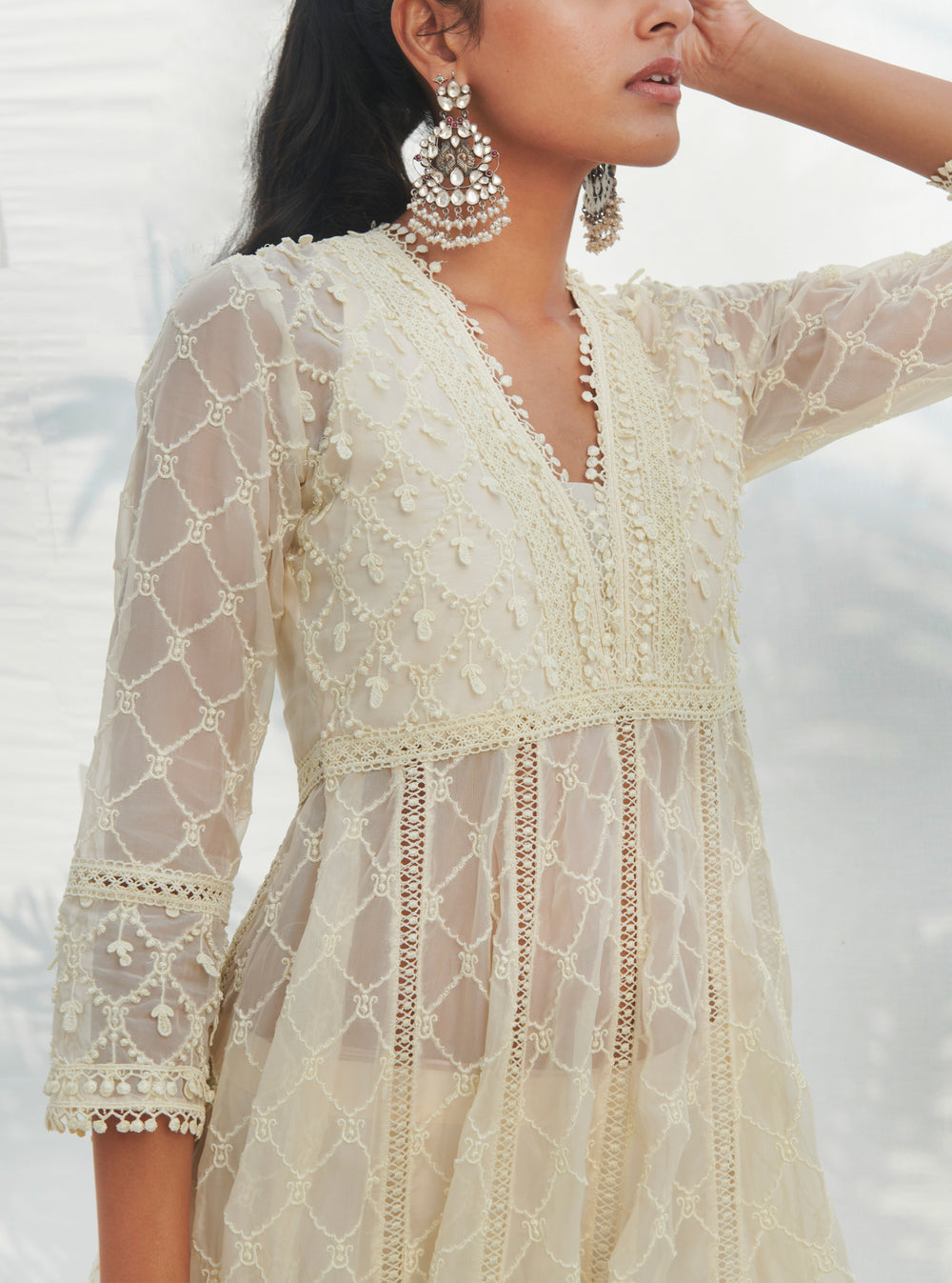 Mulmul Organza Betora White Dupatta