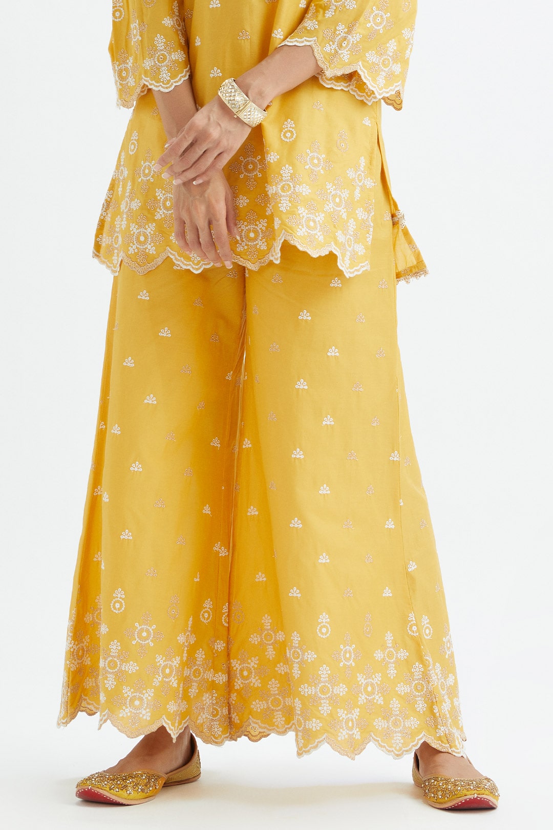 Mulmul Cotton Dove Yellow Kurta With Dove Yellow Sharara