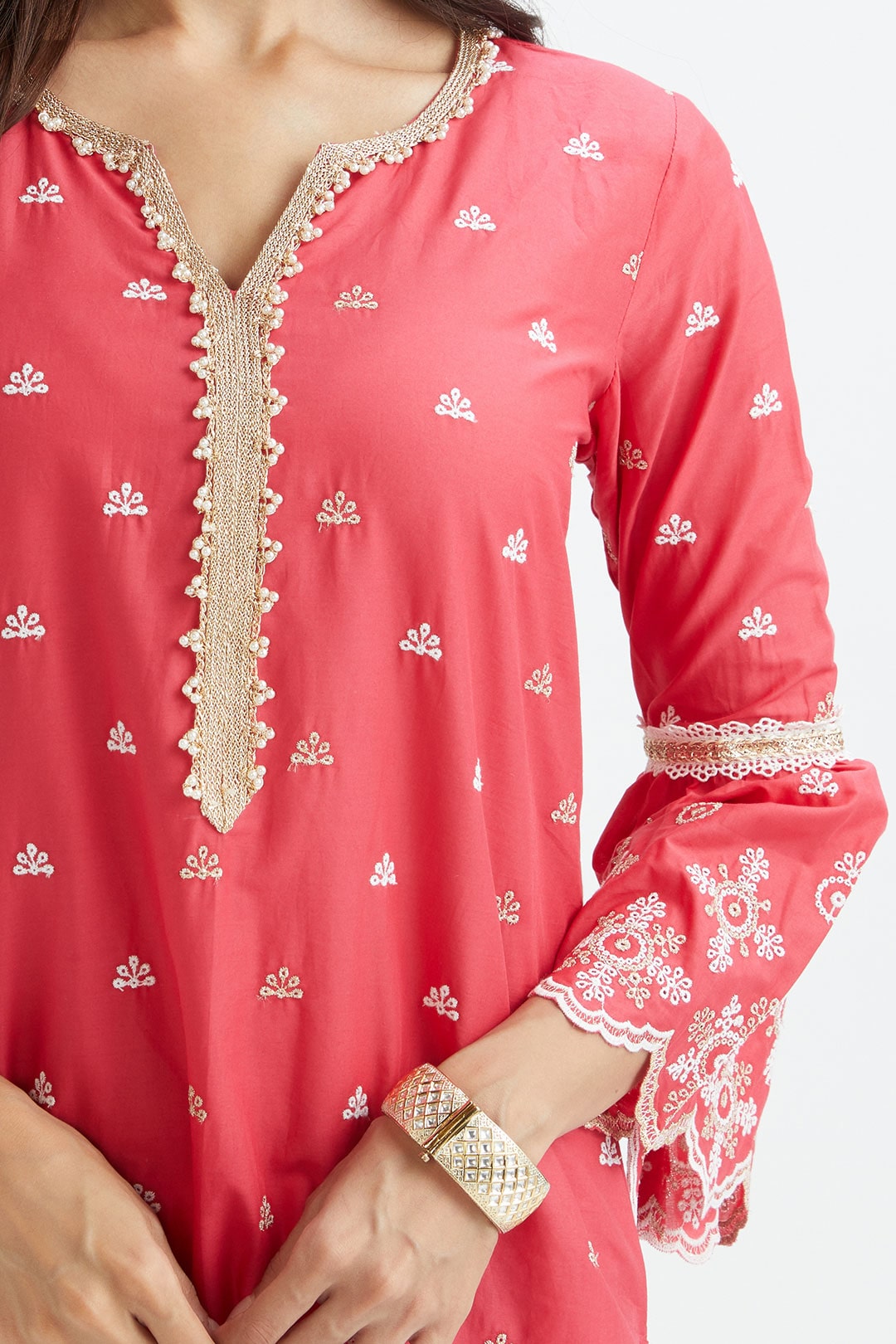 Mulmul Cotton Dove Red Kurta With Dove Red Sharara