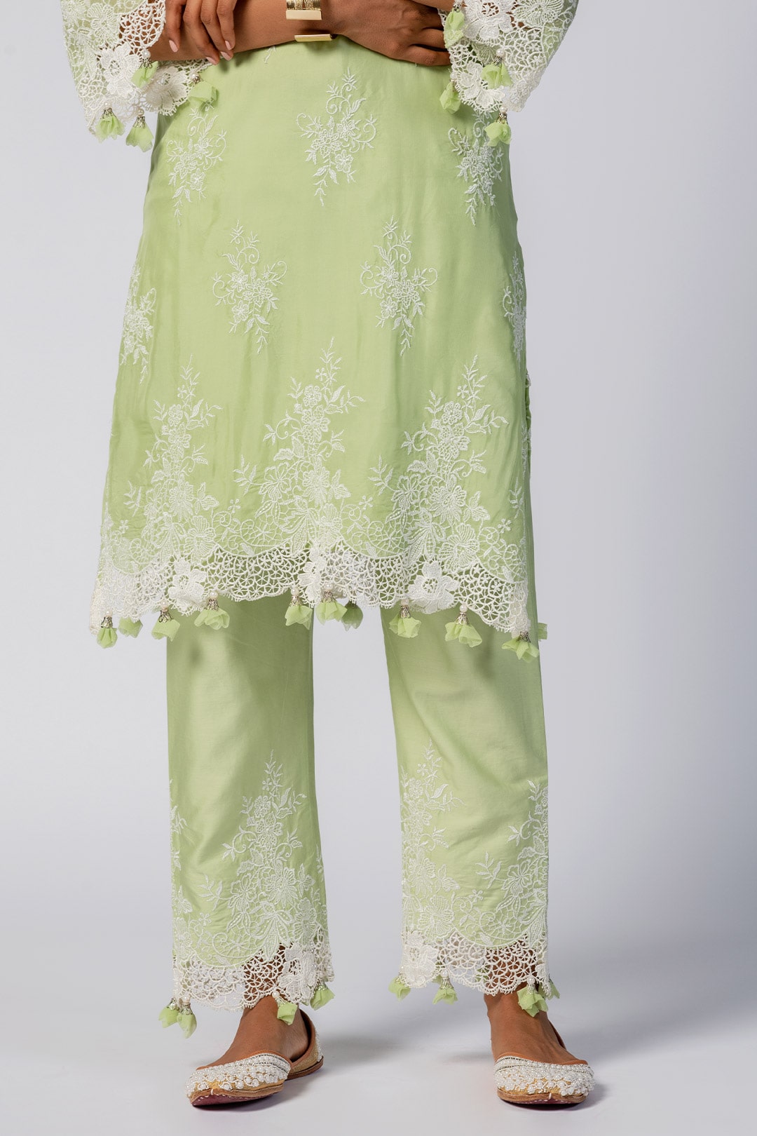 Mulmul Tencel Luxe Organza Eden Green Kurta With Supima Cotton Eden Green Pant