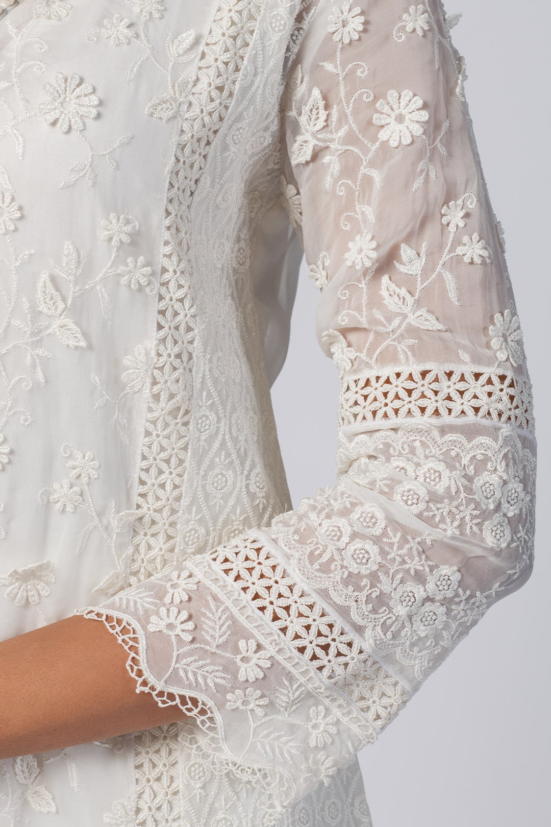 Mulmul Tencel Luxe Organza Fiona Kurta Off White With Viscose Fiona Sharara