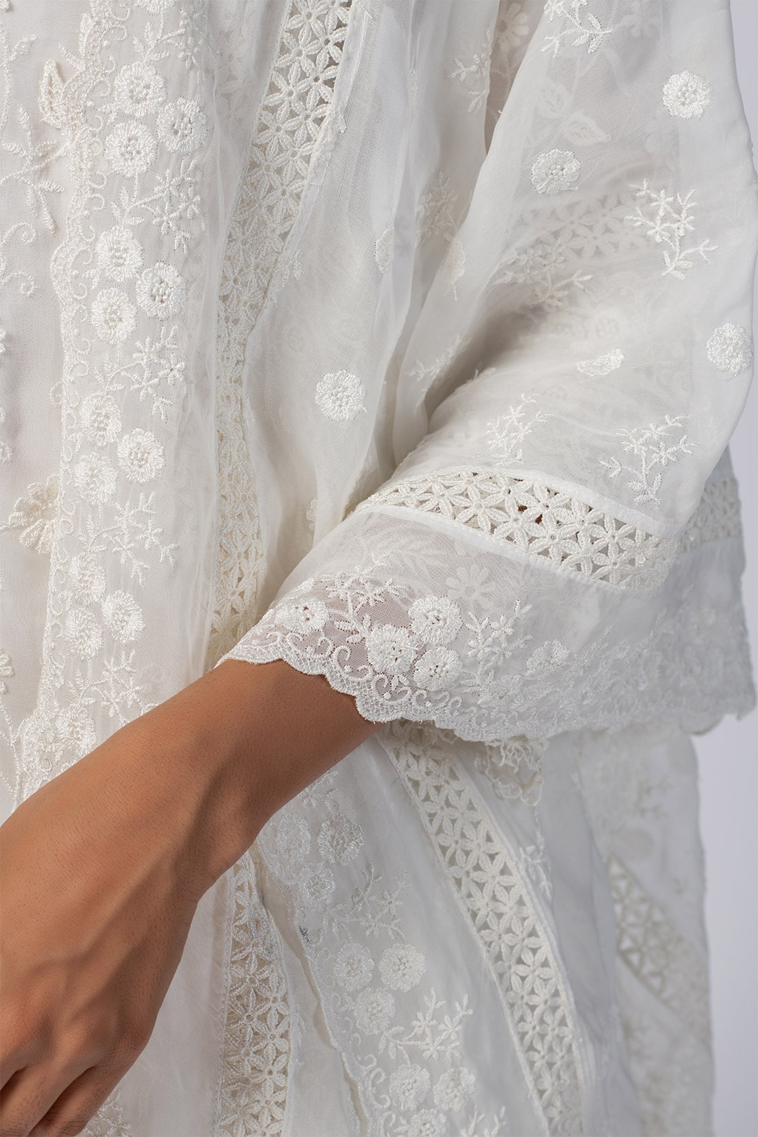 Mulmul Tencel Luxe Organza Fiona Kurta Off White With Viscose Fiona Sharara