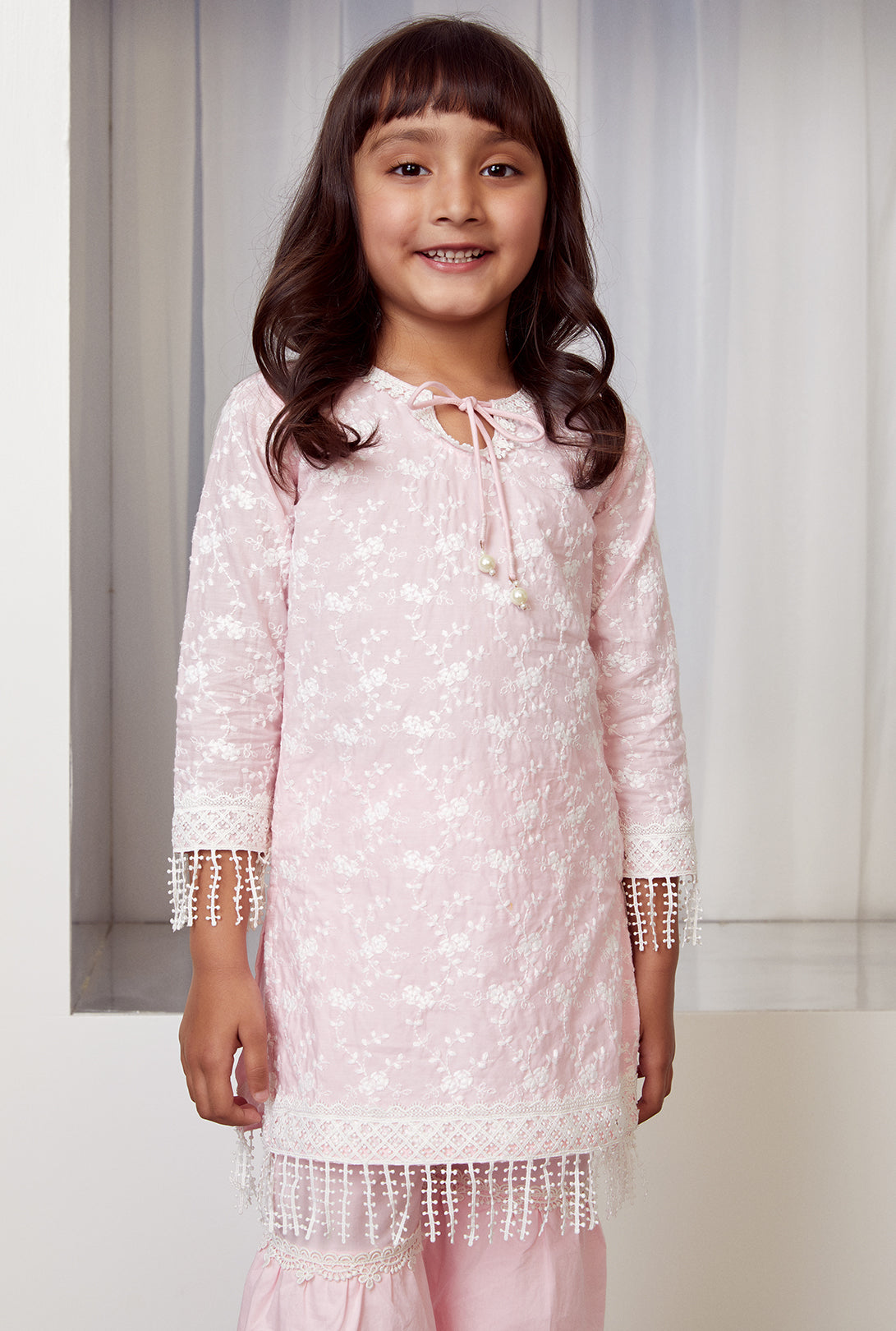 Mulmul Cotton Floret Kurta With Floret Pyajama