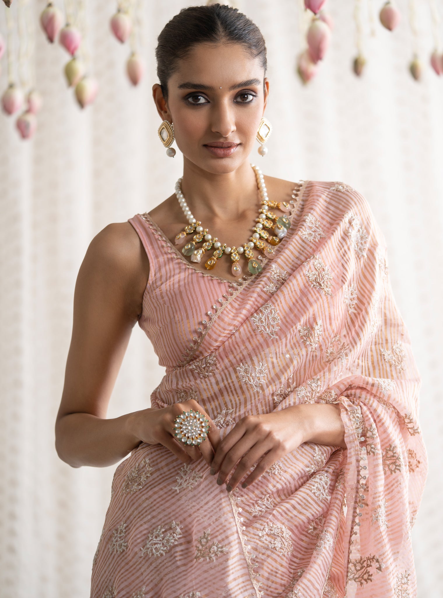 Mulmul Banarsi Gulbahar Pink Saree