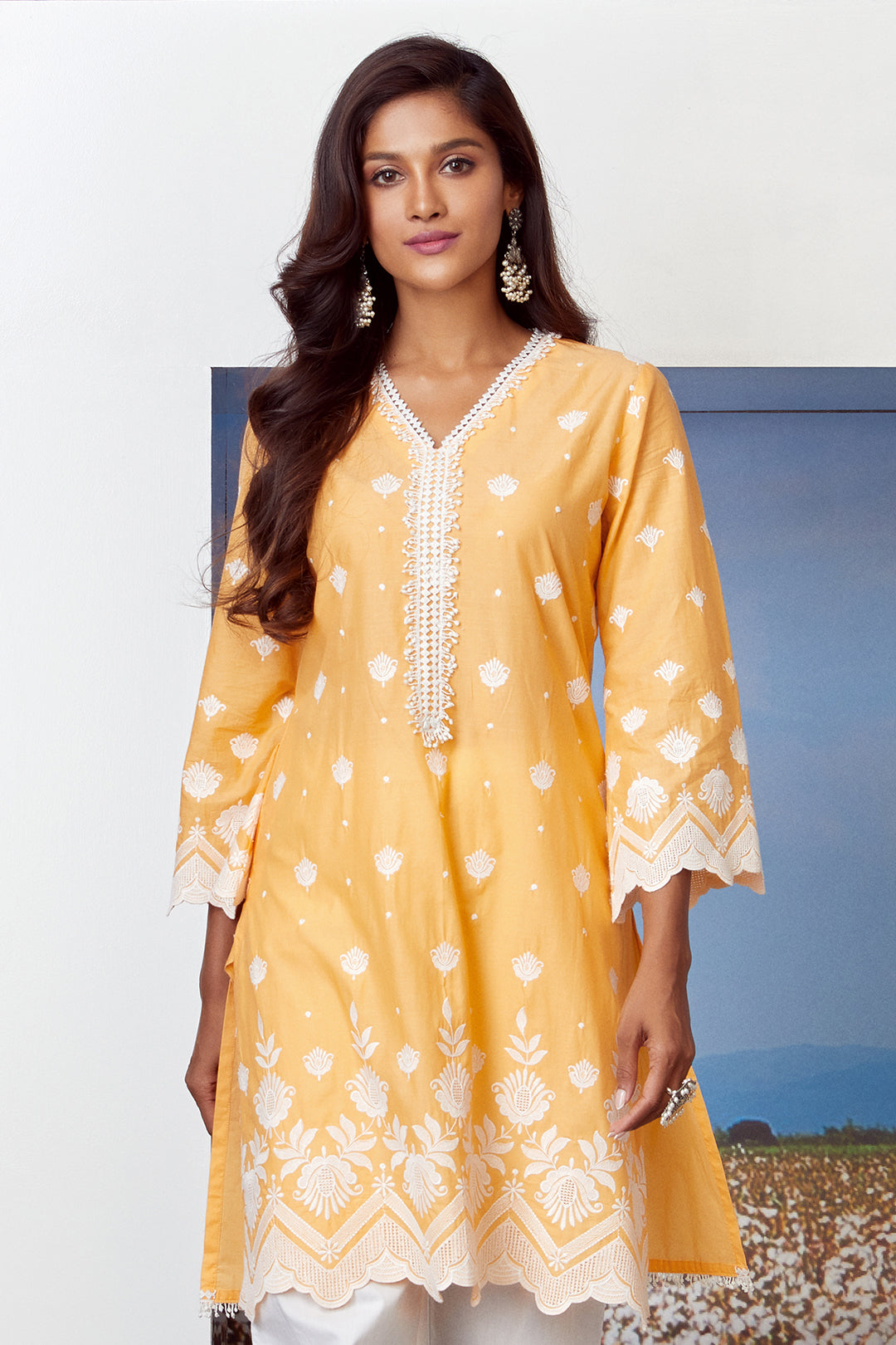 Mulmul Cotton Garden Cress Orange Kurta