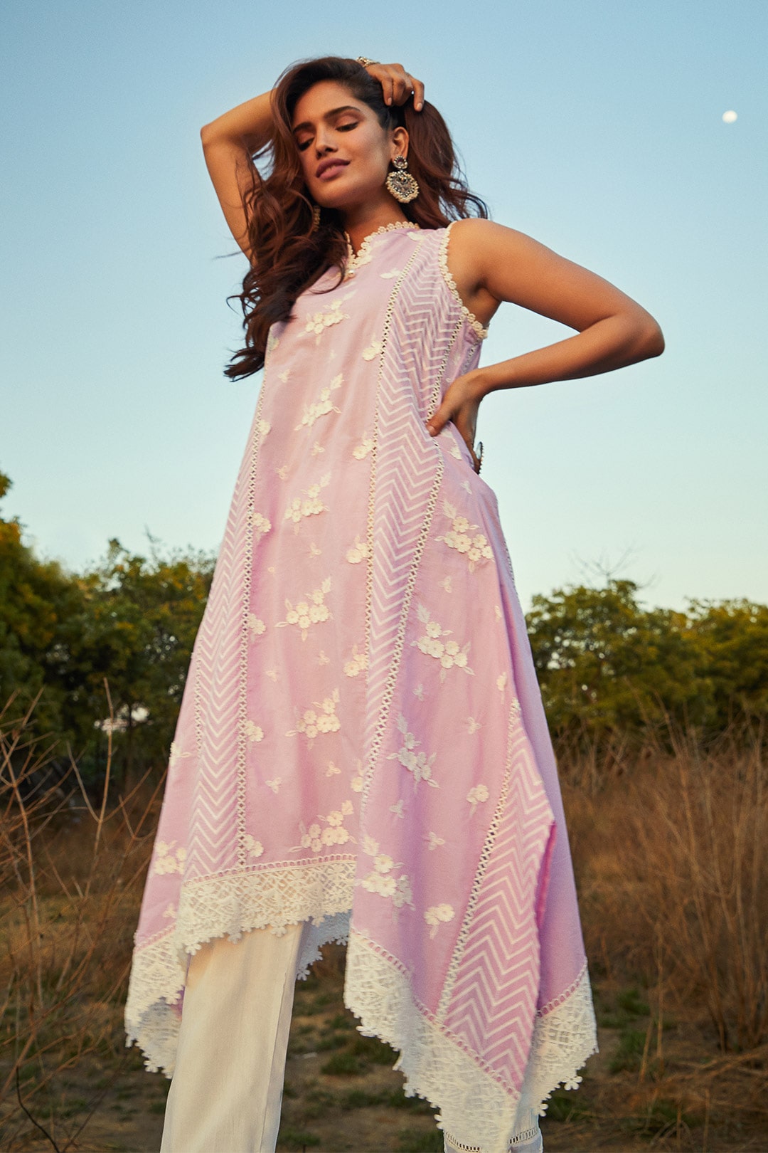 Mulmul Cotton Glory Lilac Kurta