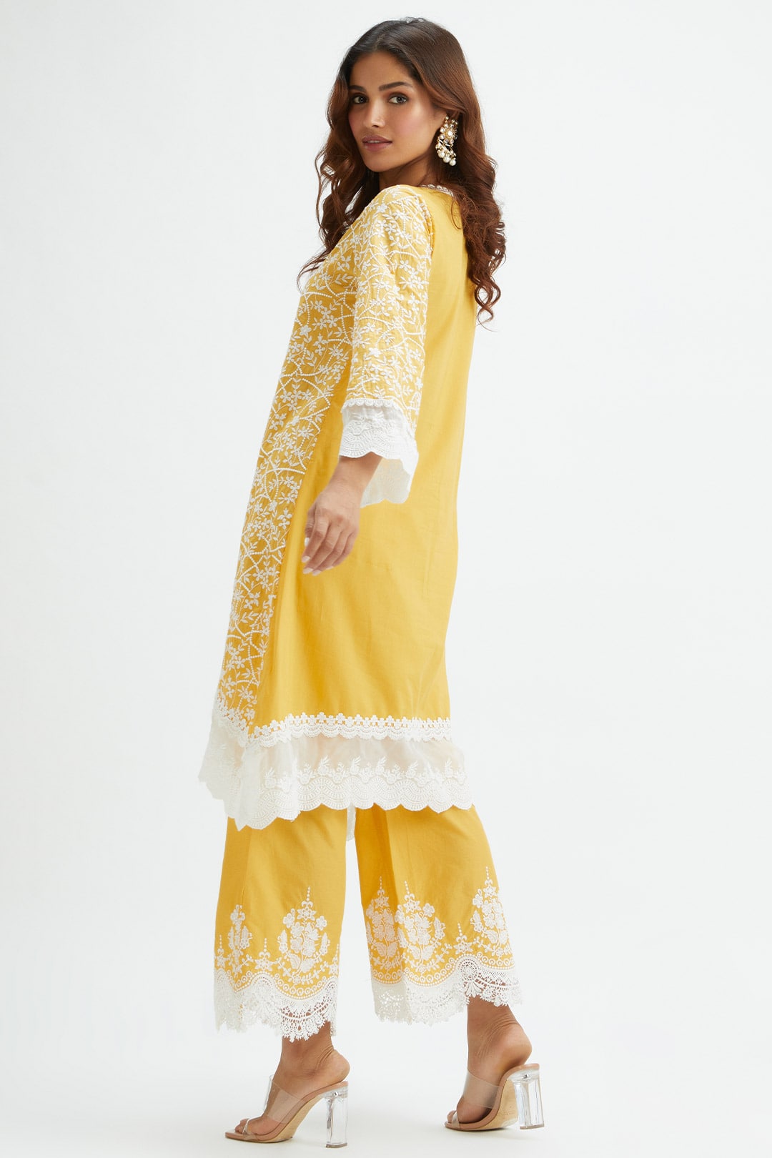 Mulmul Cotton Hummingbird Yellow Kurta With Hummingbird Yellow Pyajama