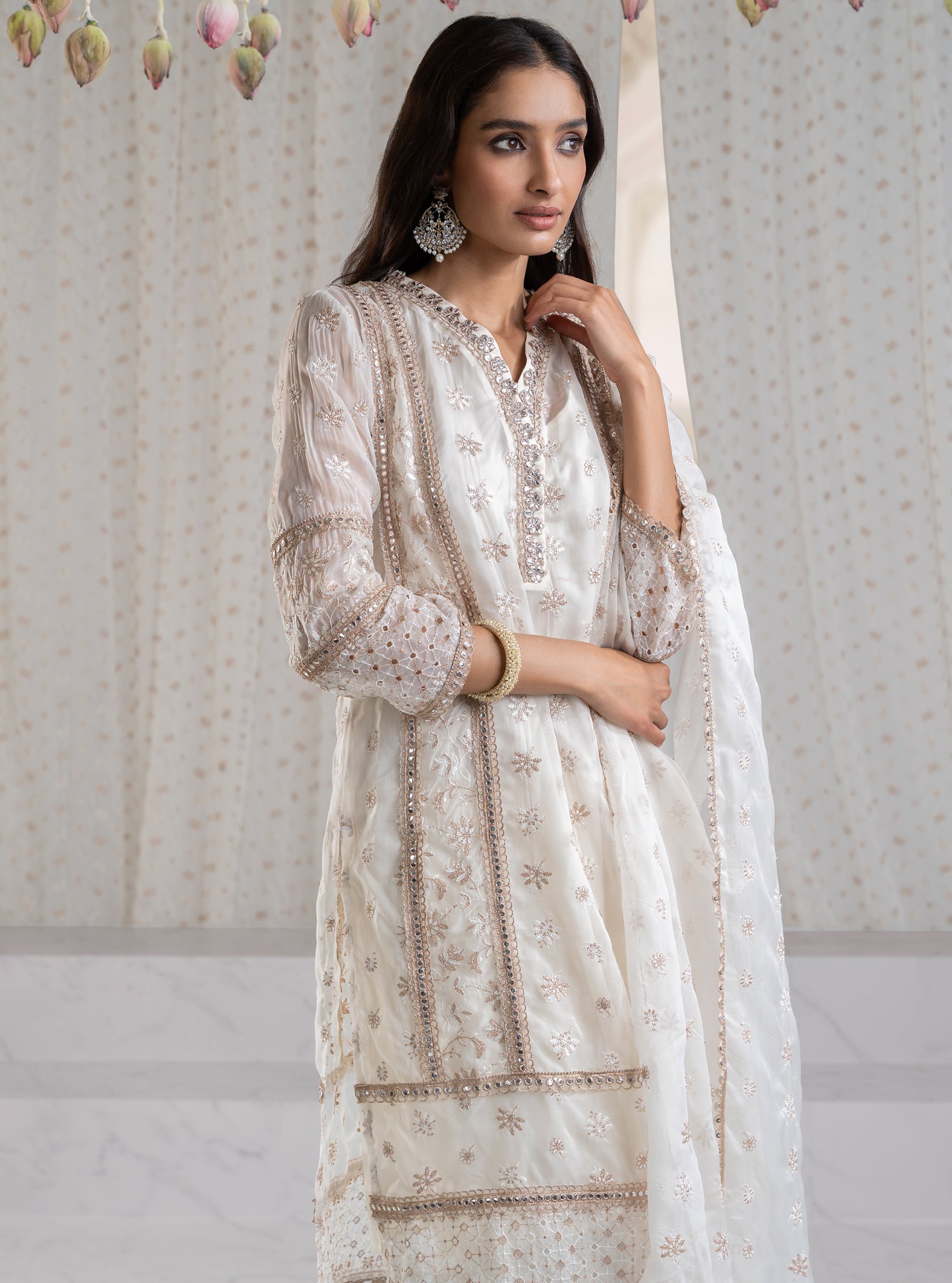 Mulmul Organza Charlotte Off White Kurta