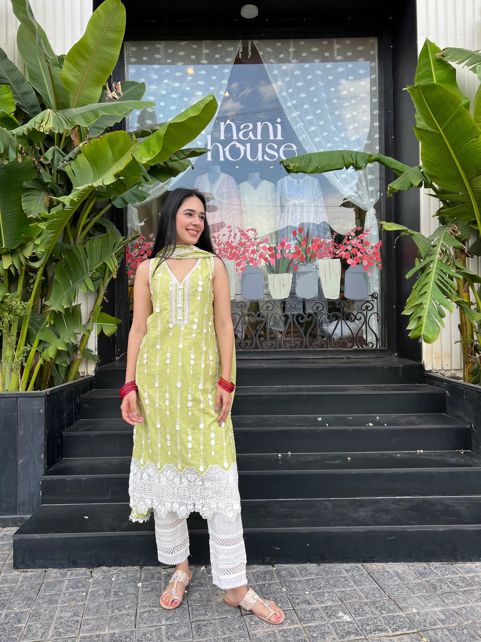 Iraani Supima Cotton Lime Kurta Set