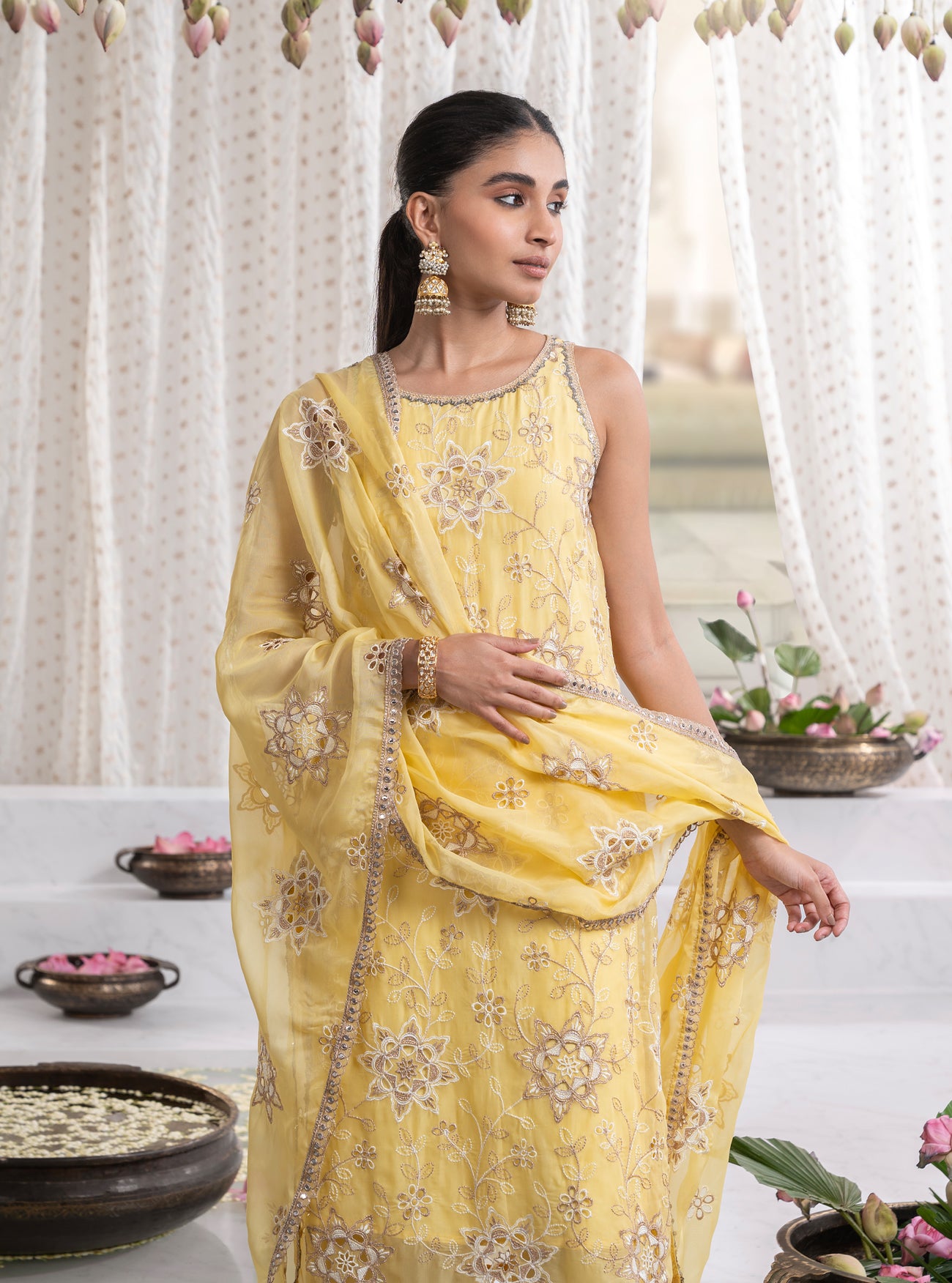 Mulmul Organza Rutland Yellow Dupatta main image 1
