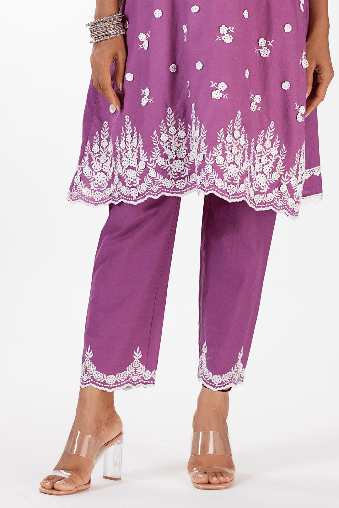 Mulmul Cotton Jade Purple Kurta With Jade Purple Pyajama