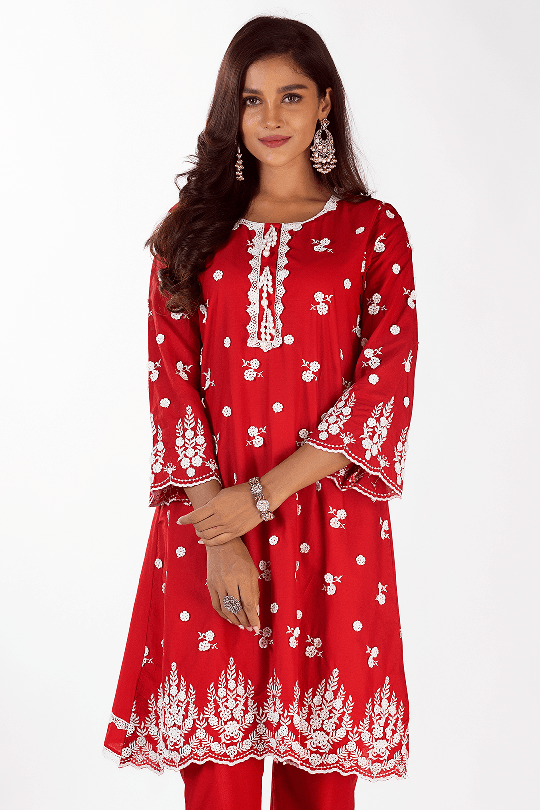 Mulmul Cotton Jade Red kurta