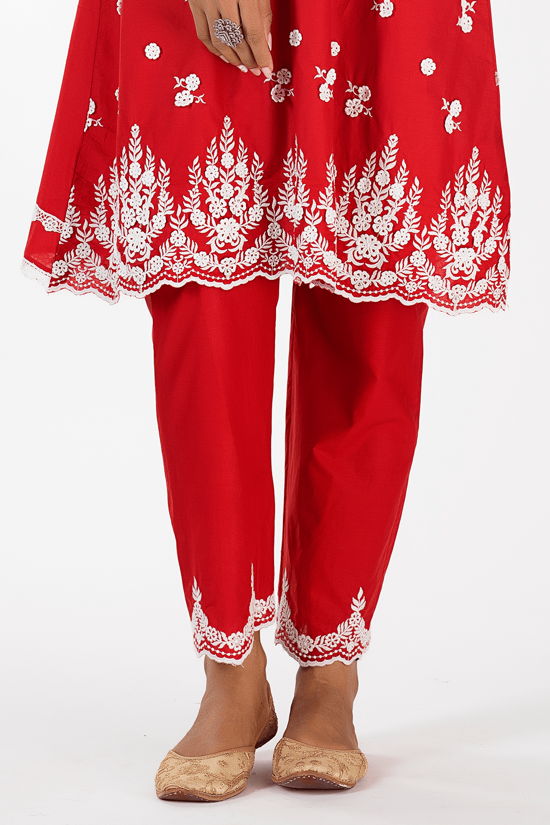 Mulmul Cotton Jade Red kurta With Jade Pant Red