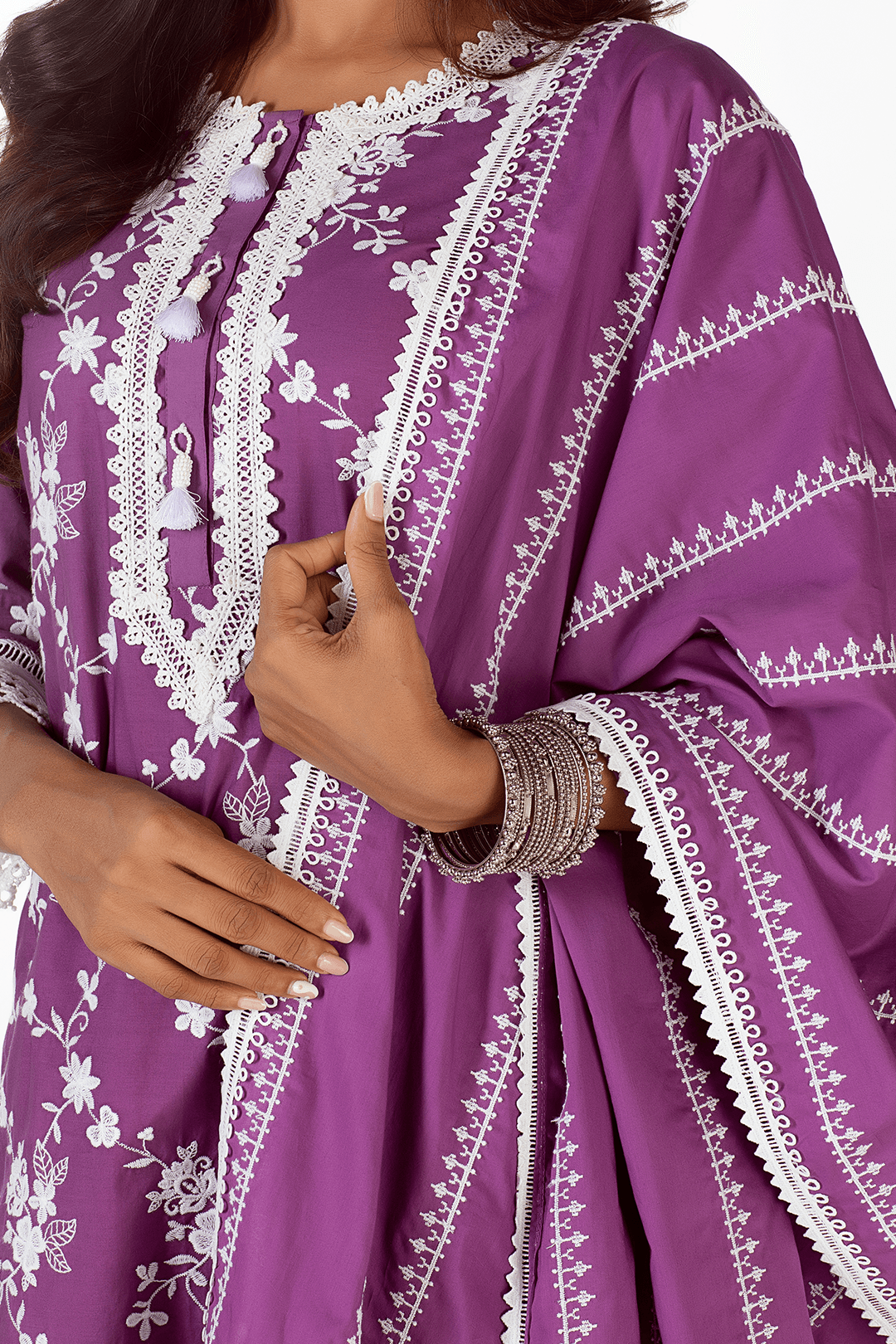 Mulmul Cotton Kai Purple Kurta With Kai Purple Pyajama