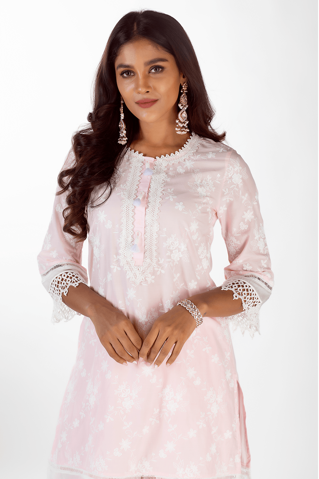 Mulmul Cotton Kai Pink Kurta With Kai Salwar Pink