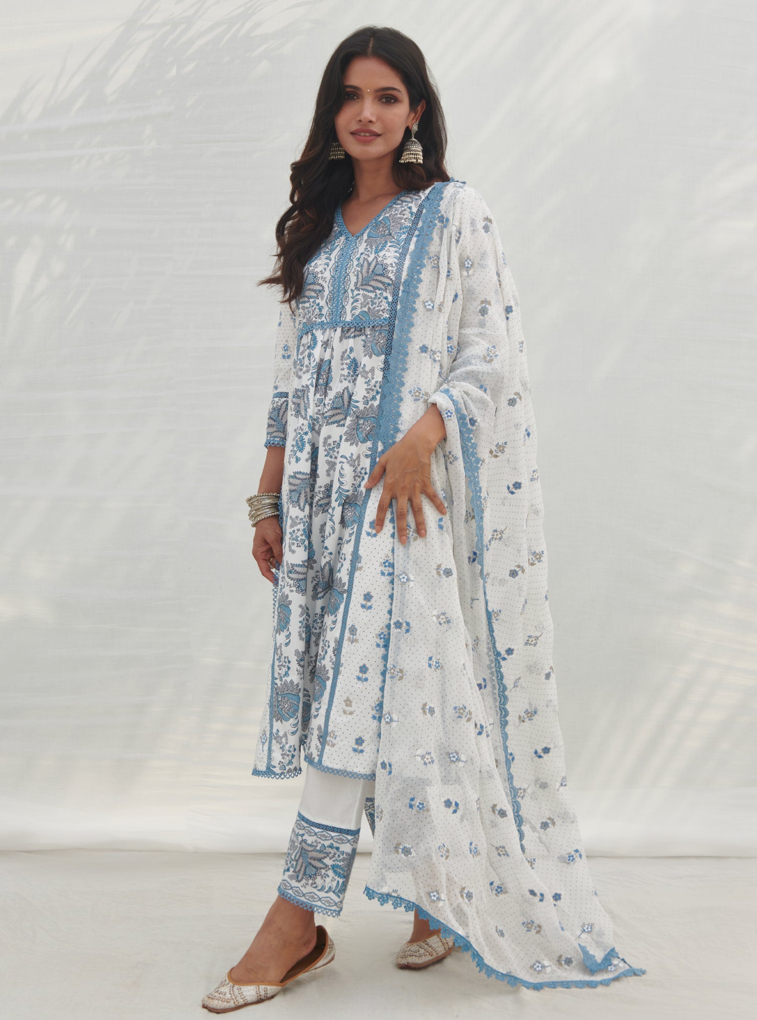 Mulmul Cotton Kalina Blue Kurta With Mulmul Cotton Kalina Blue Pant