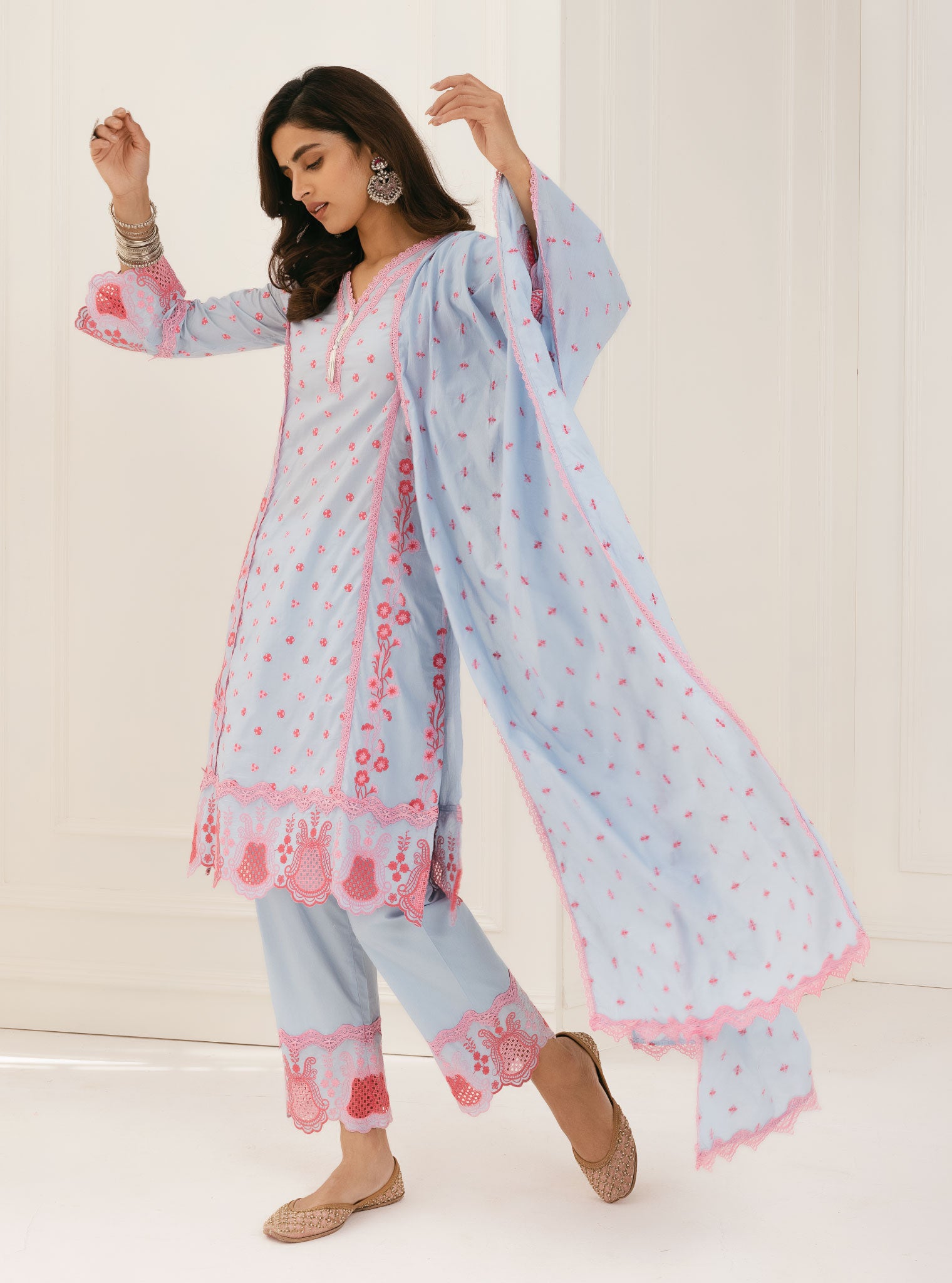 Mulmul Supima Cotton Kalsi Blue Kurta