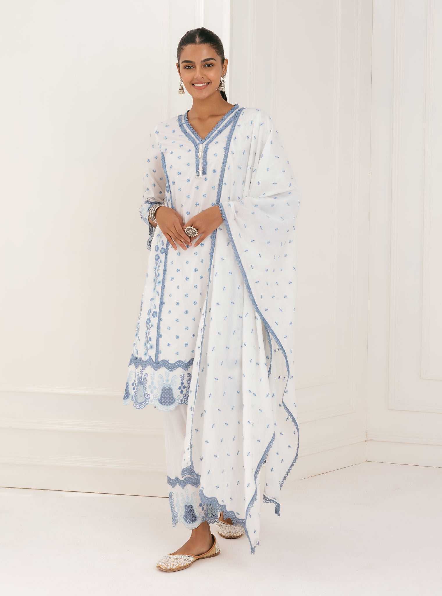 Mulmul Supima Cotton Kalsi White Kurta