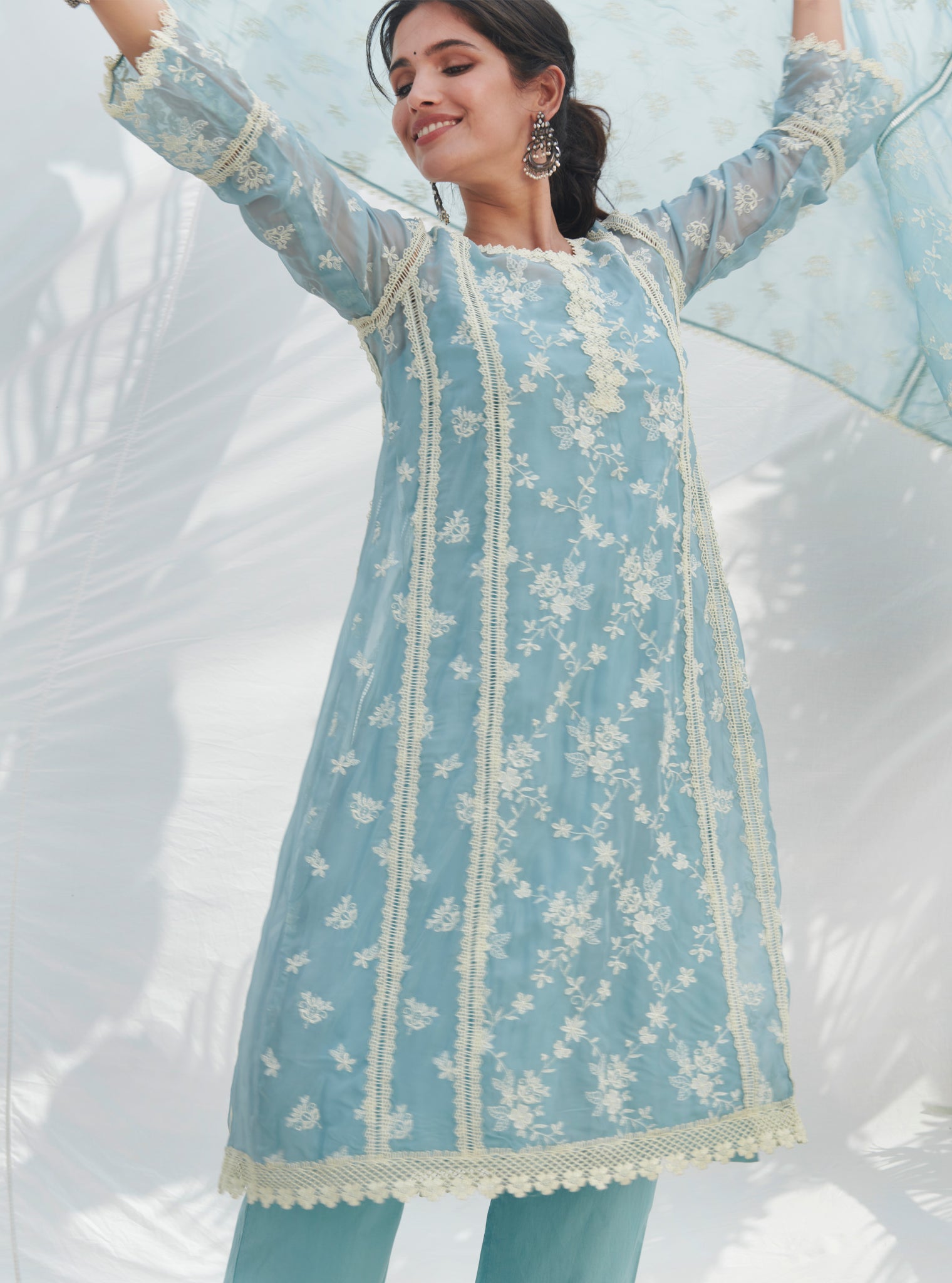 Mulmul Cotton Canca Blue Dupatta